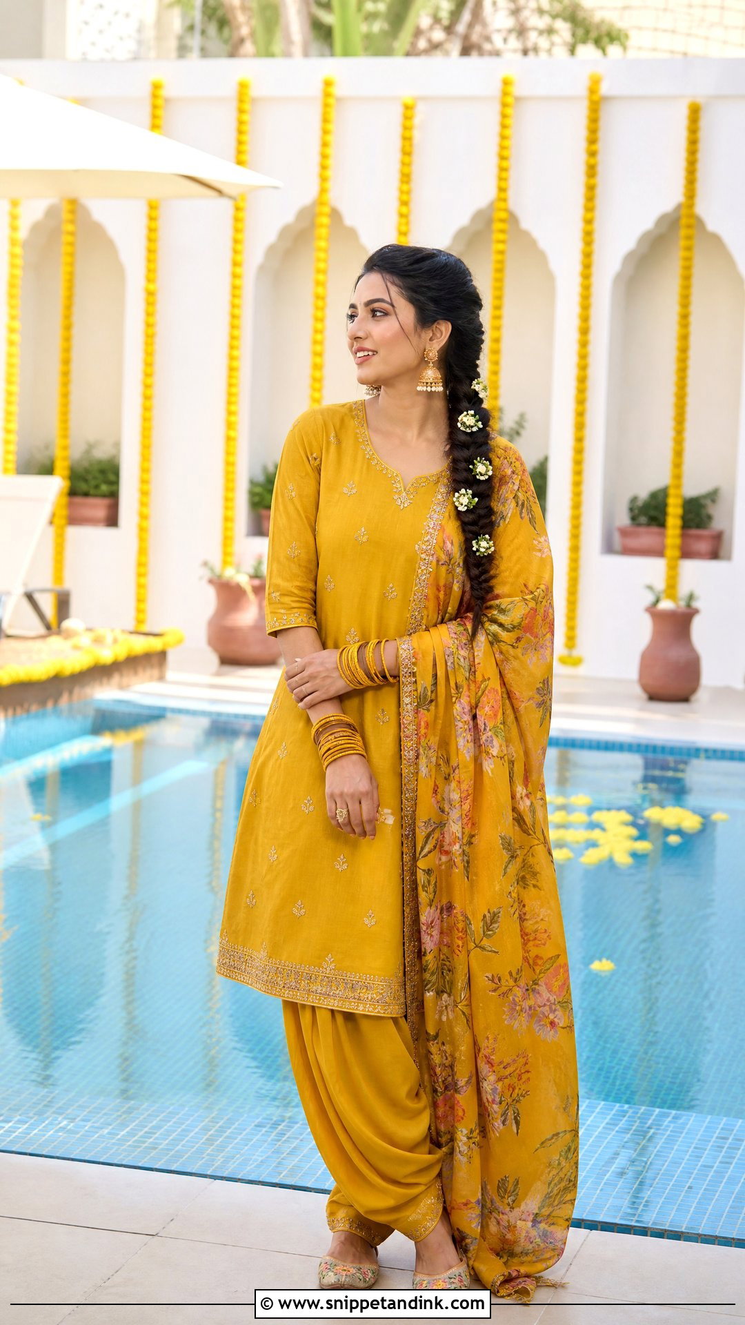 Marigold Salwar Suit Poolside Haldi Outfit - Snippet and Ink - 20 Pool Side Haldi Outfits