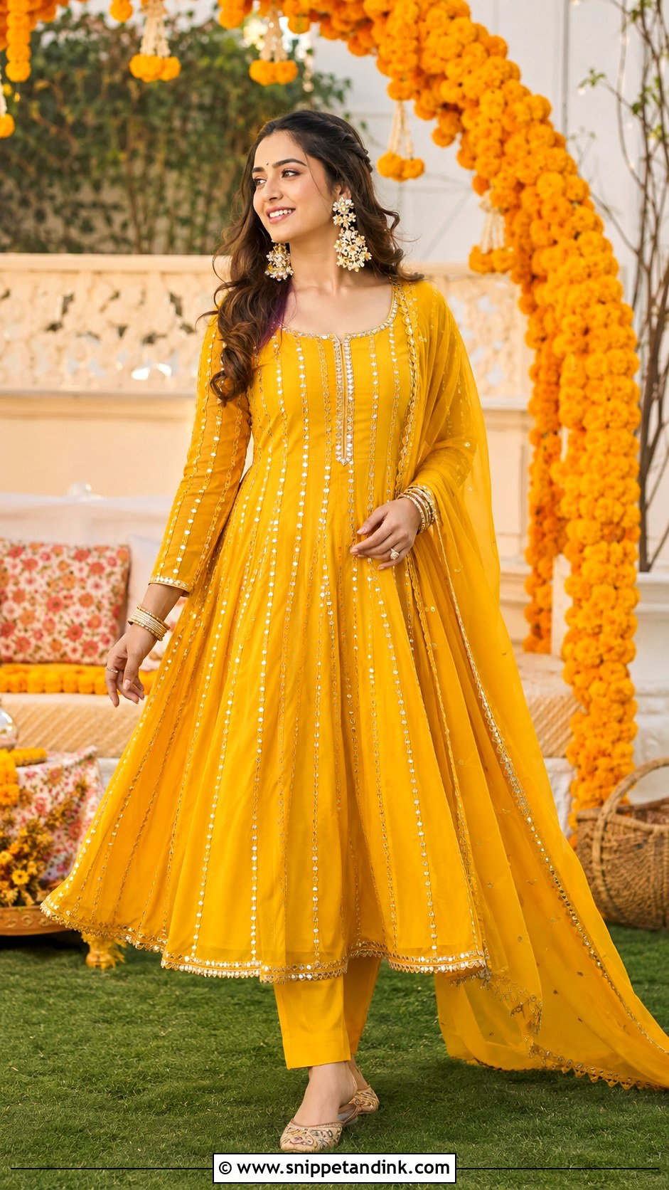 Marigold Yellow Anarkali Haldi Carnival Outfit - Snippet and Ink - 25 Haldi Carnival Outfit Ideas