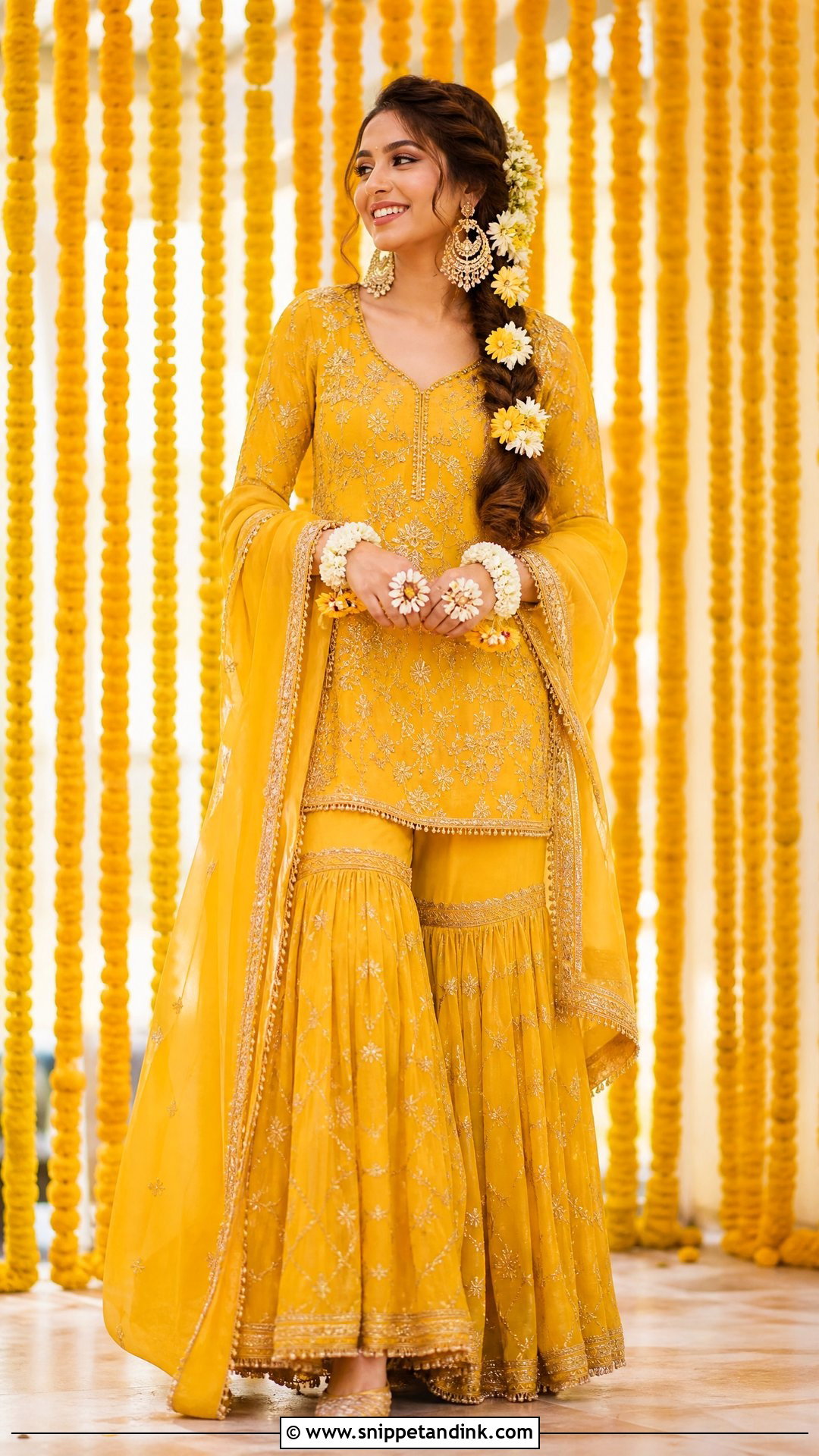Marigold Yellow Sharara Bridal Outfit - Snippet and Ink - 20 Yellow Bridal Dress Ideas