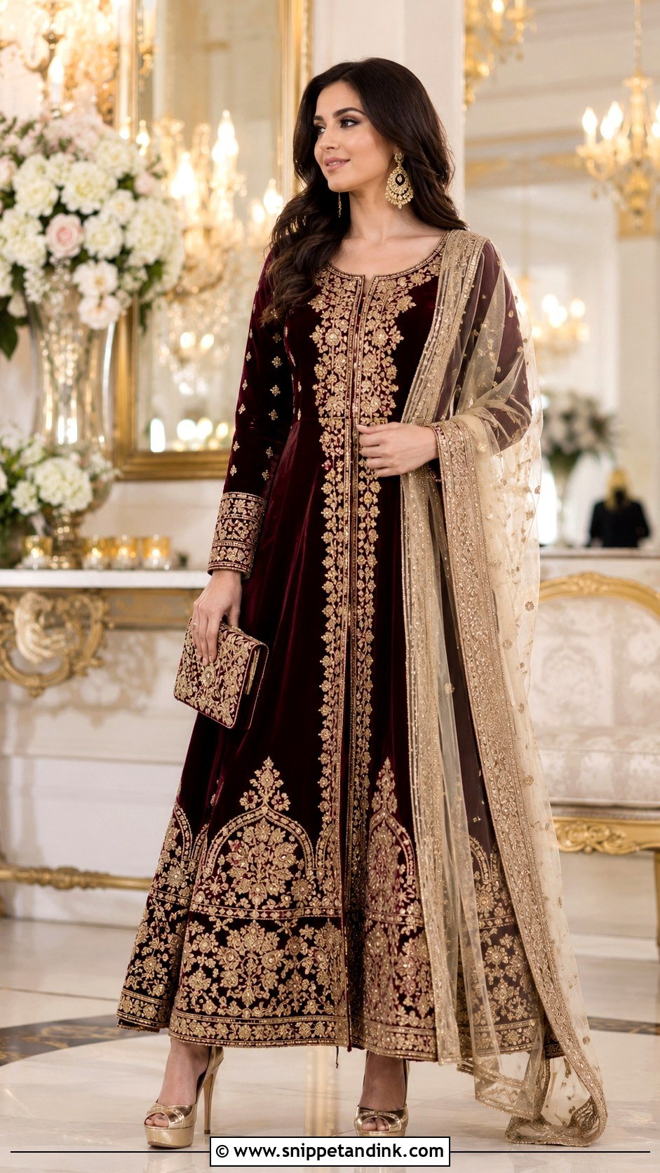 Maroon Afghan Velvet Dress - Snippet and Ink - 25 Afghan Wedding Dress Ideas