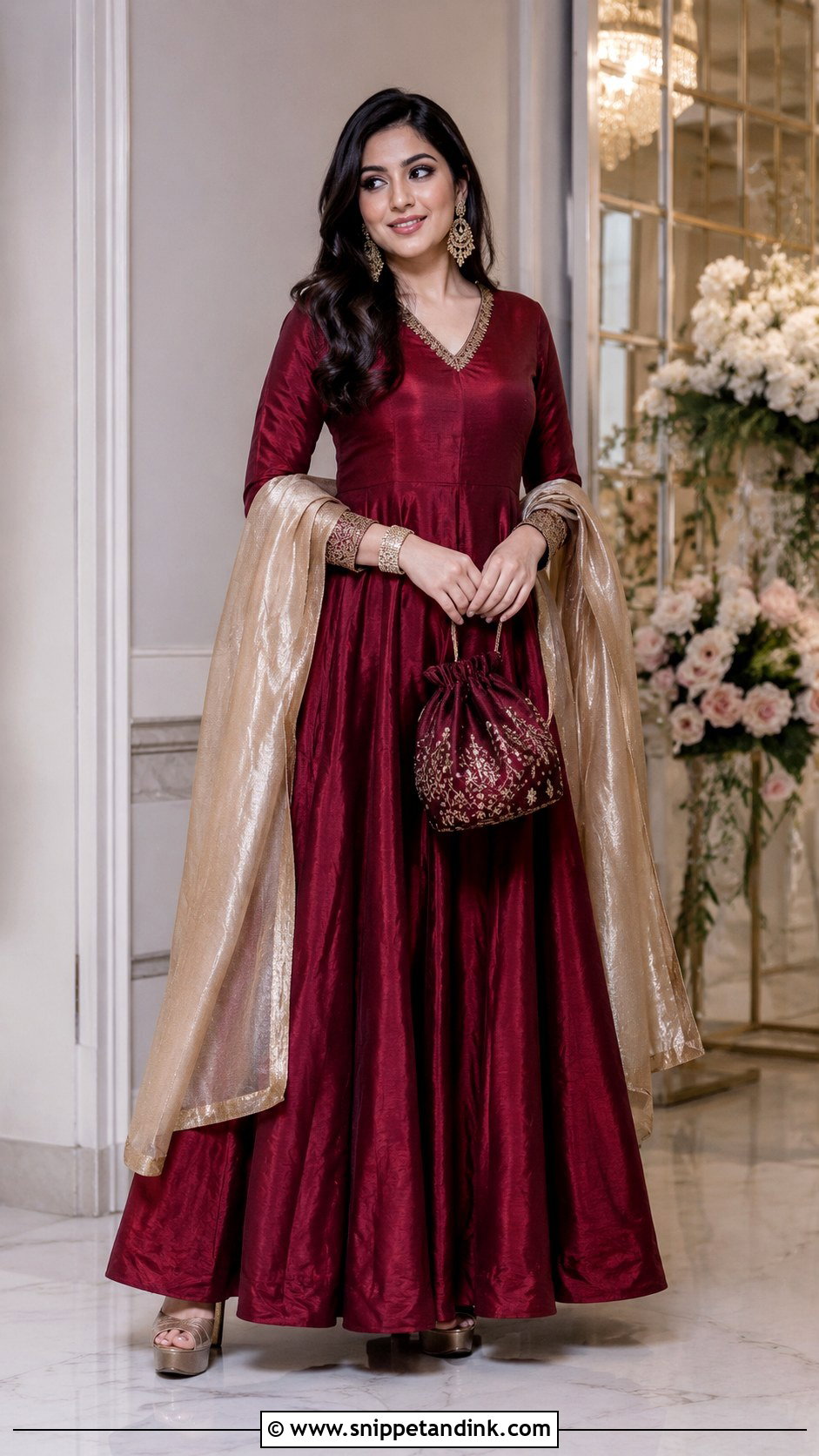 Maroon Anarkali Dress With Tissue Dupatta - Snippet and Ink - 20 Anarkali Dress with Dupatta Ideas