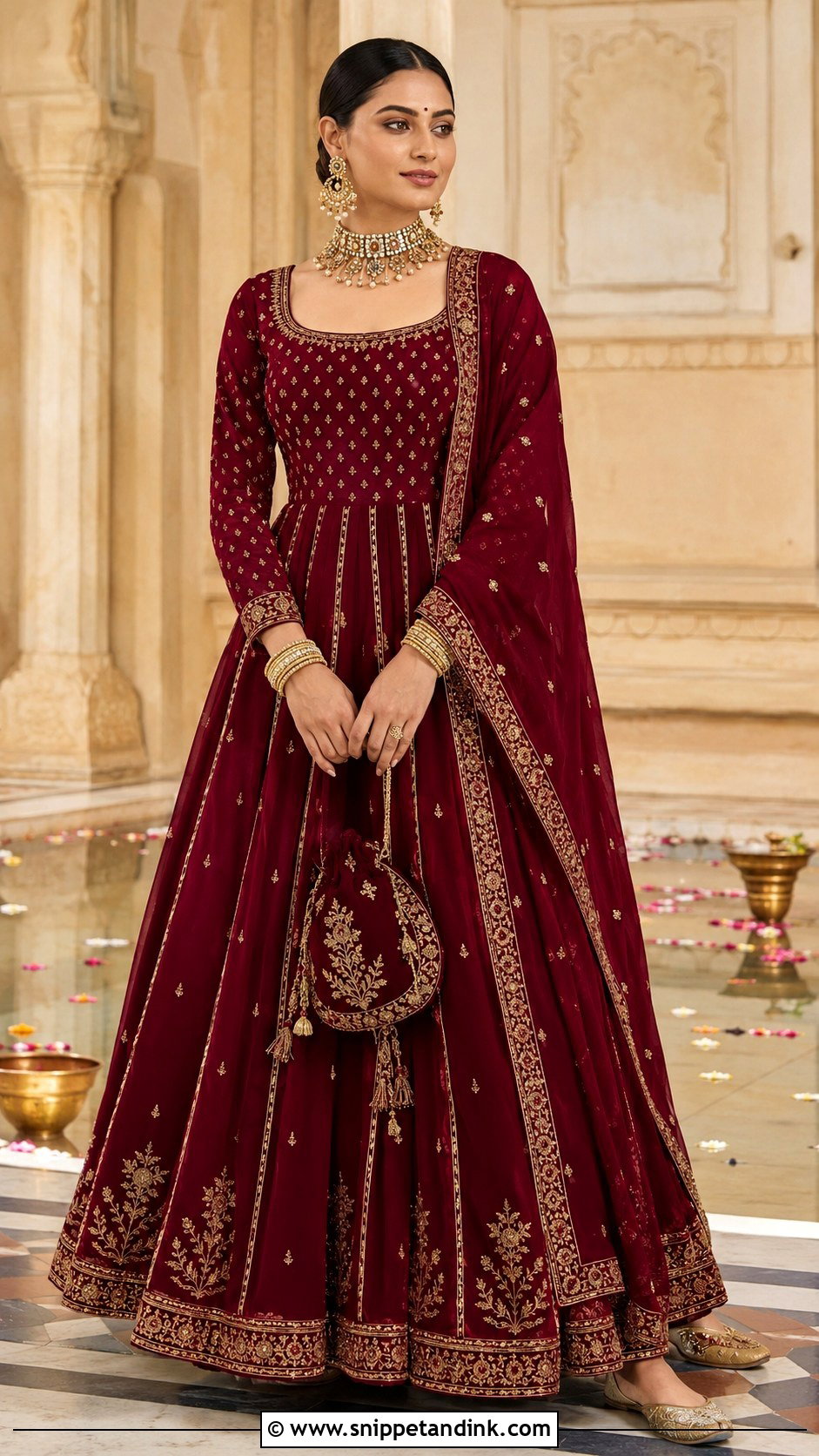 Maroon Anarkali Indian Wedding Gown - Snippet and Ink - 20 Indian Wedding Gown Ideas