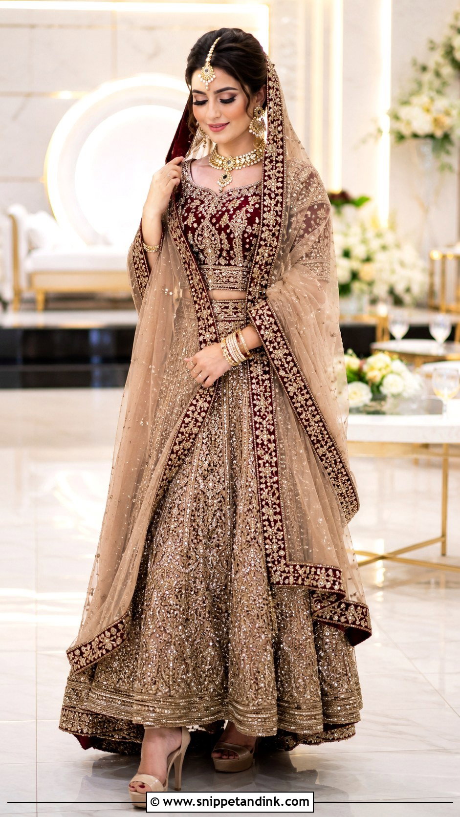 Maroon And Champagne Pakistani Bridal Dress - Snippet and Ink - 20 Maroon Pakistani Bridal Dress Ideas