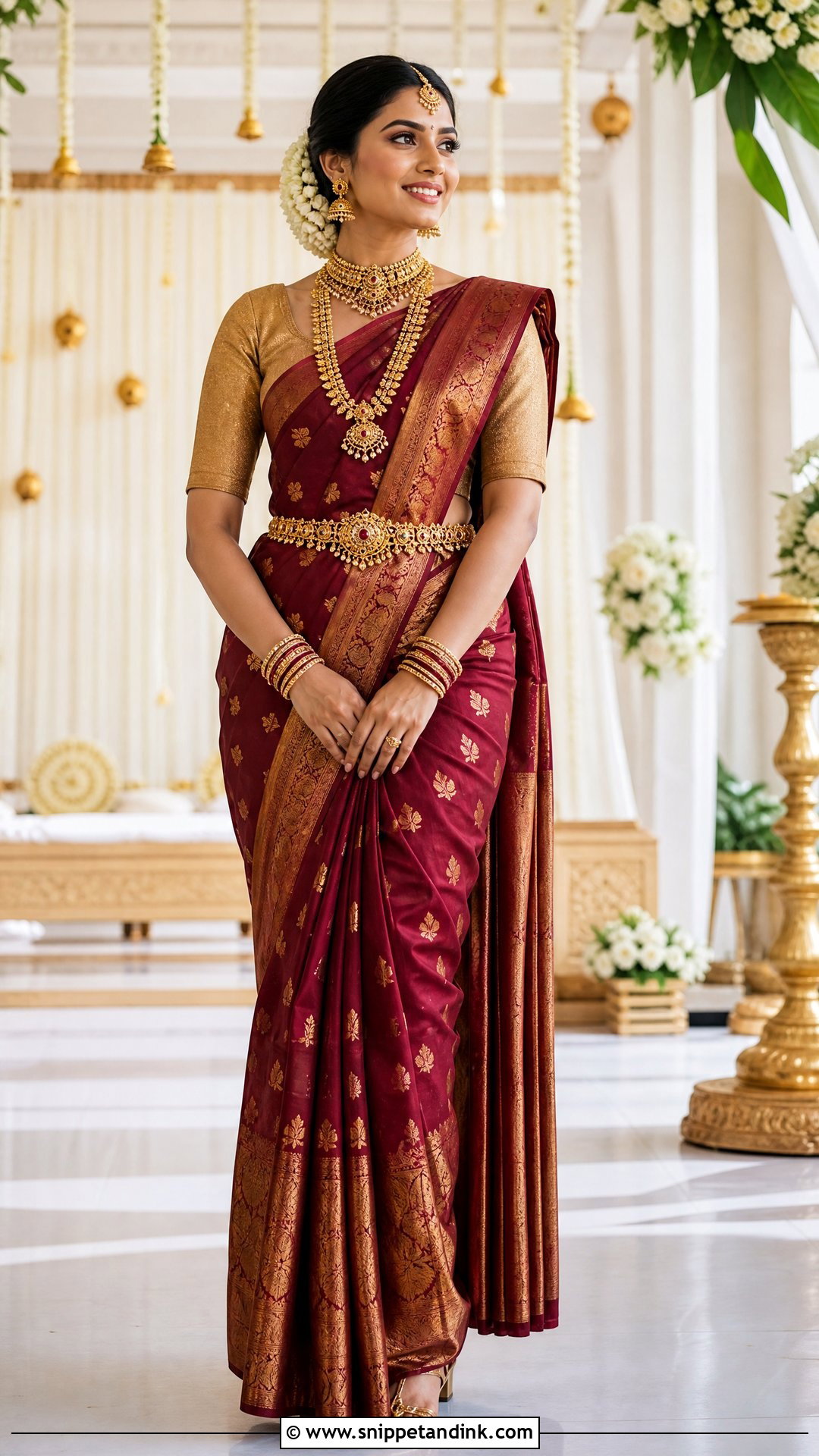 Maroon And Gold Tamil Sri Lankan Bride Outfit - Snippet and Ink - 20 Srilankan Bride Ideas