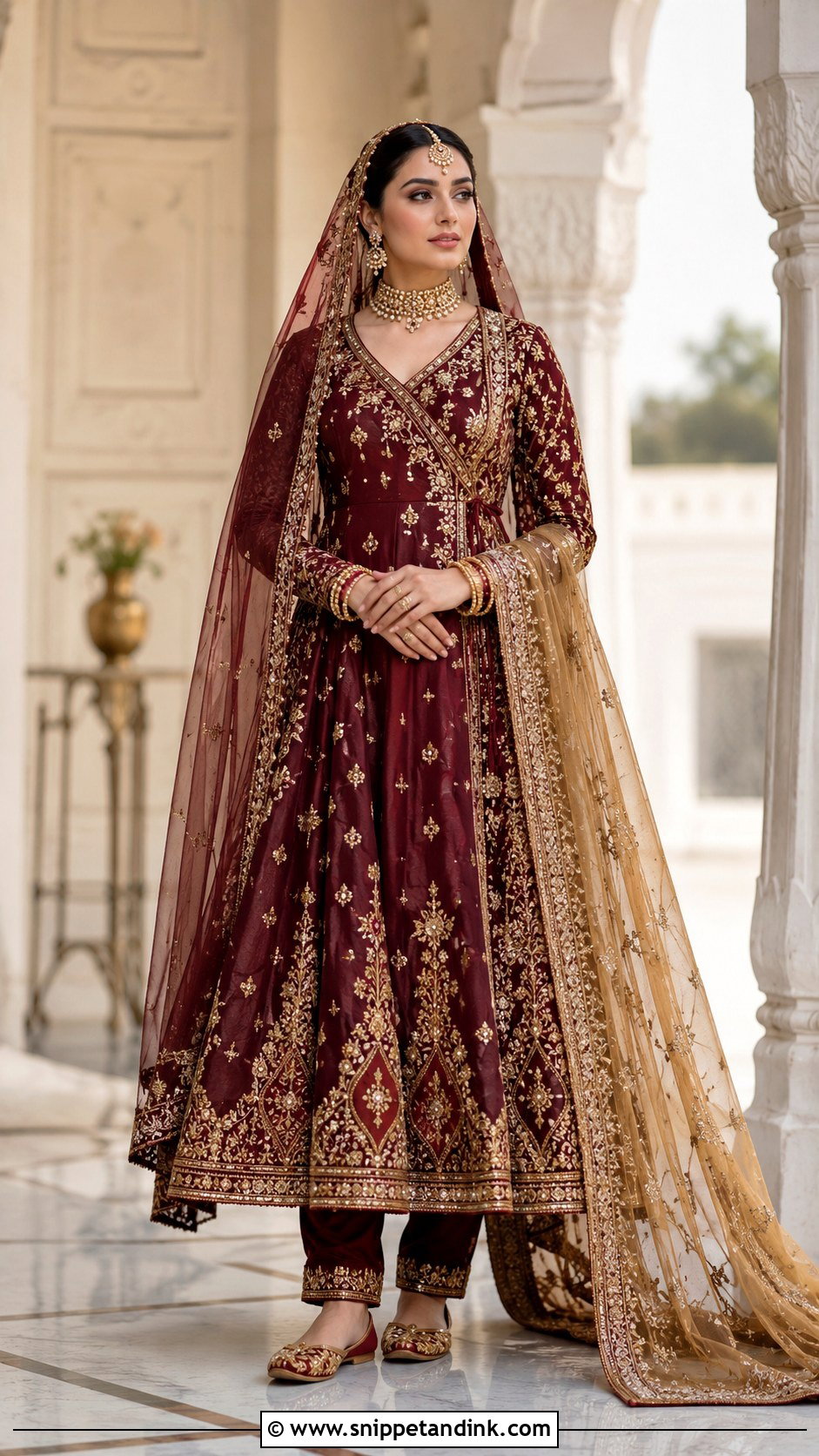 Maroon Angrakha Barat Bridal Pishwas - Snippet and Ink - 20 Bridal Dresses for Barat