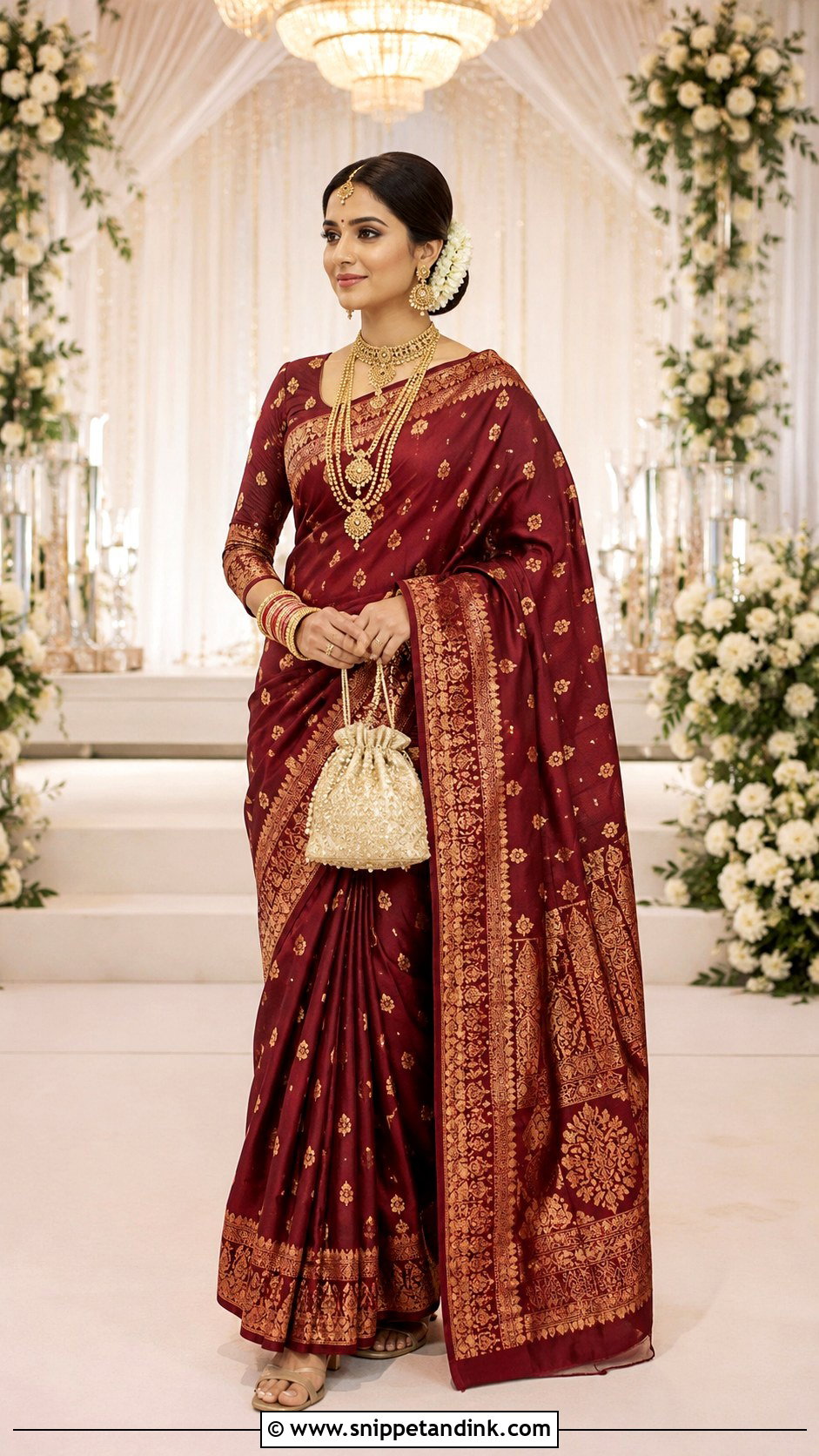 Maroon Assamese Bridal Mekhela Sador - Snippet and Ink - 20 Assamese Wedding Dress Ideas