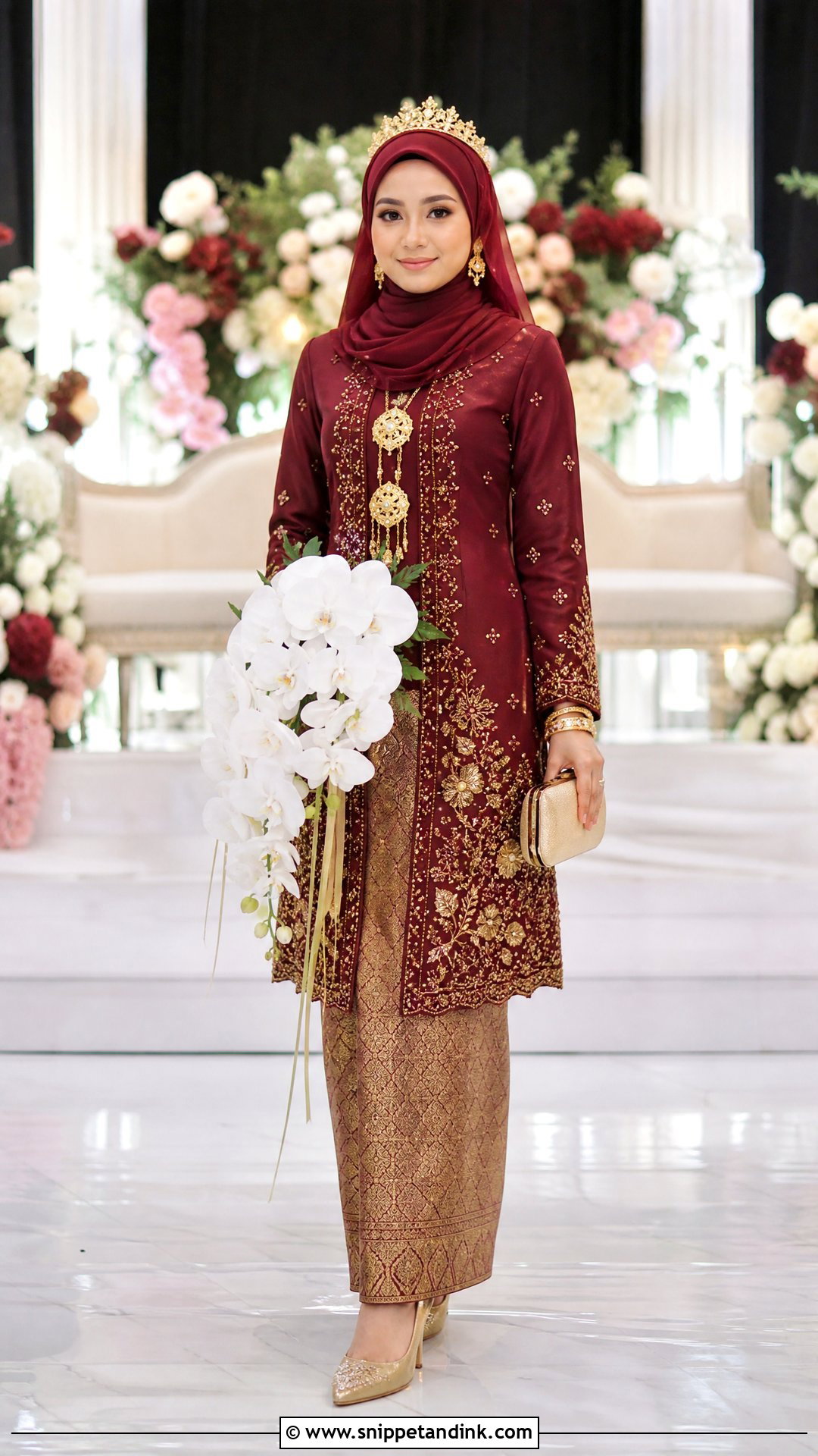 Maroon Baju Kurung Malay Wedding Dress - Snippet and Ink - 20 Traditional Malay Wedding Dress Ideas