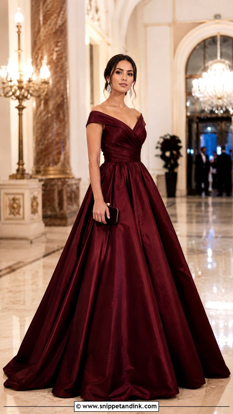 Maroon Ball Gown With Crystal Earrings - Snippet and Ink - 30 Maroon Gown Ideas