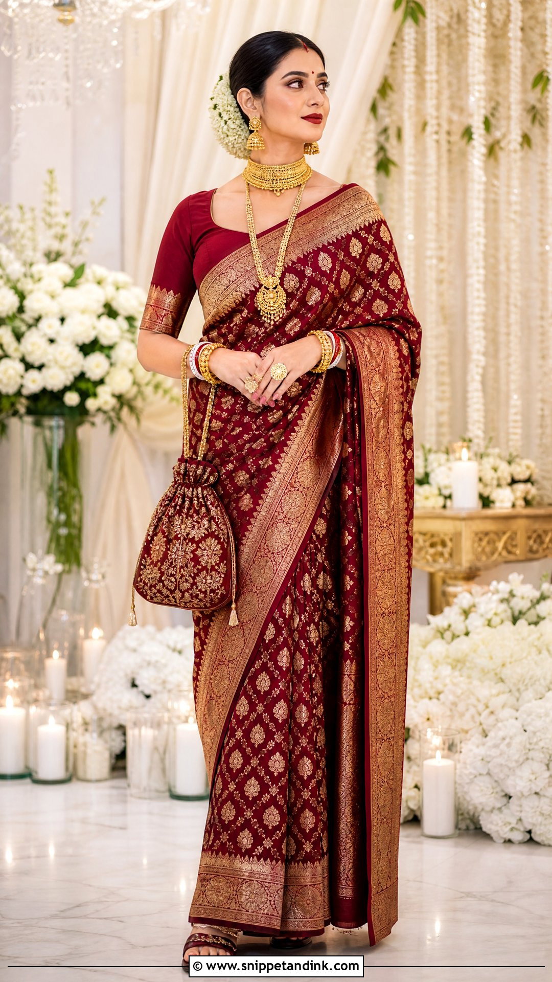 Maroon Banarasi Bengali Bride Look - Snippet and Ink - 20 Simple Bengali Bride Ideas