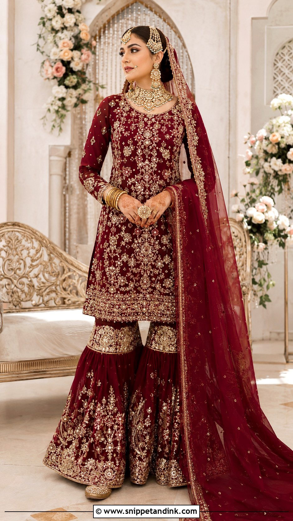 Maroon Barat Bridal Gharara - Snippet and Ink - 20 Bridal Dresses for Barat