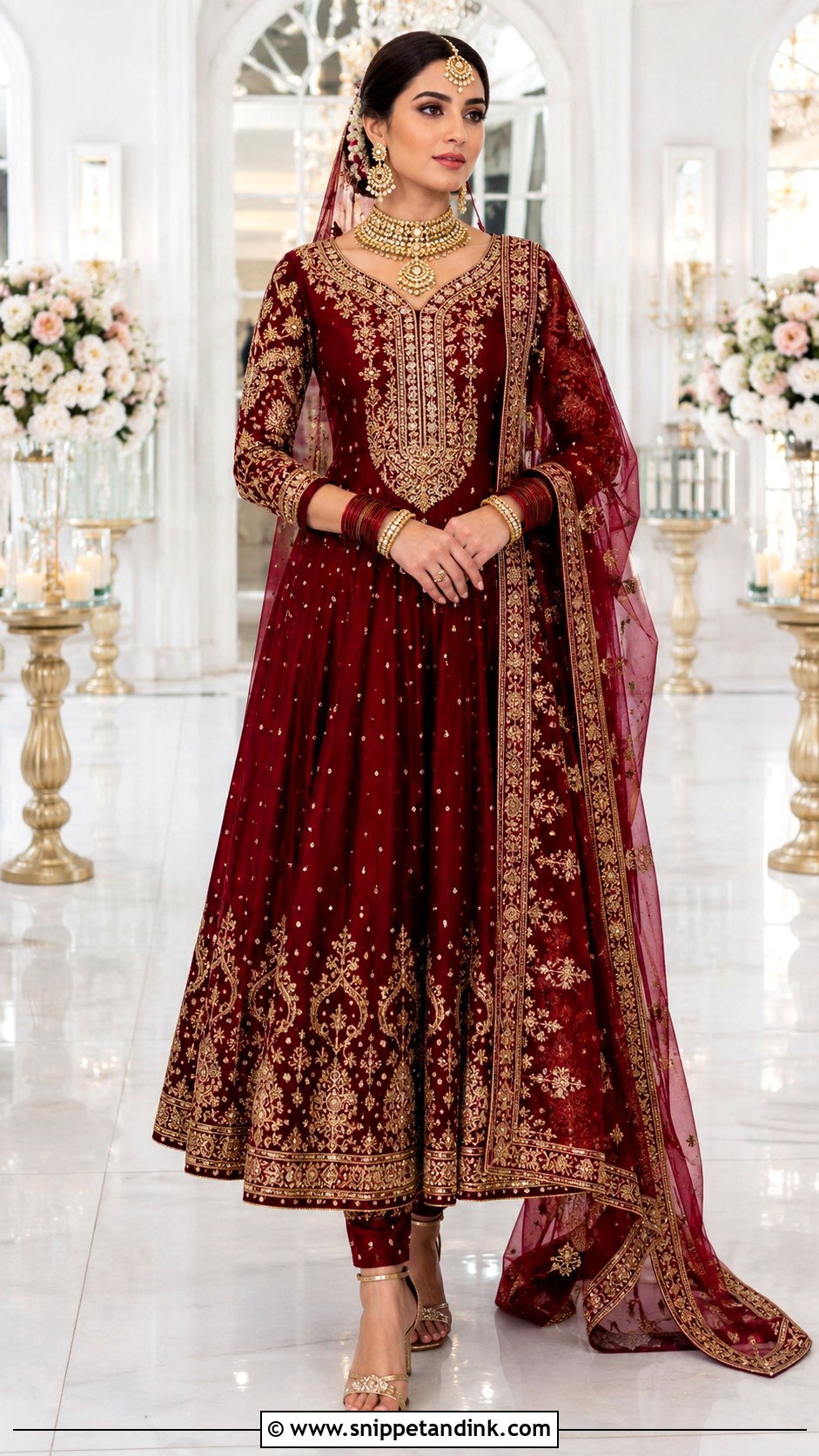 Maroon Bridal Anarkali Dress - Snippet and Ink - 25 Maroon Bridal Dress Ideas