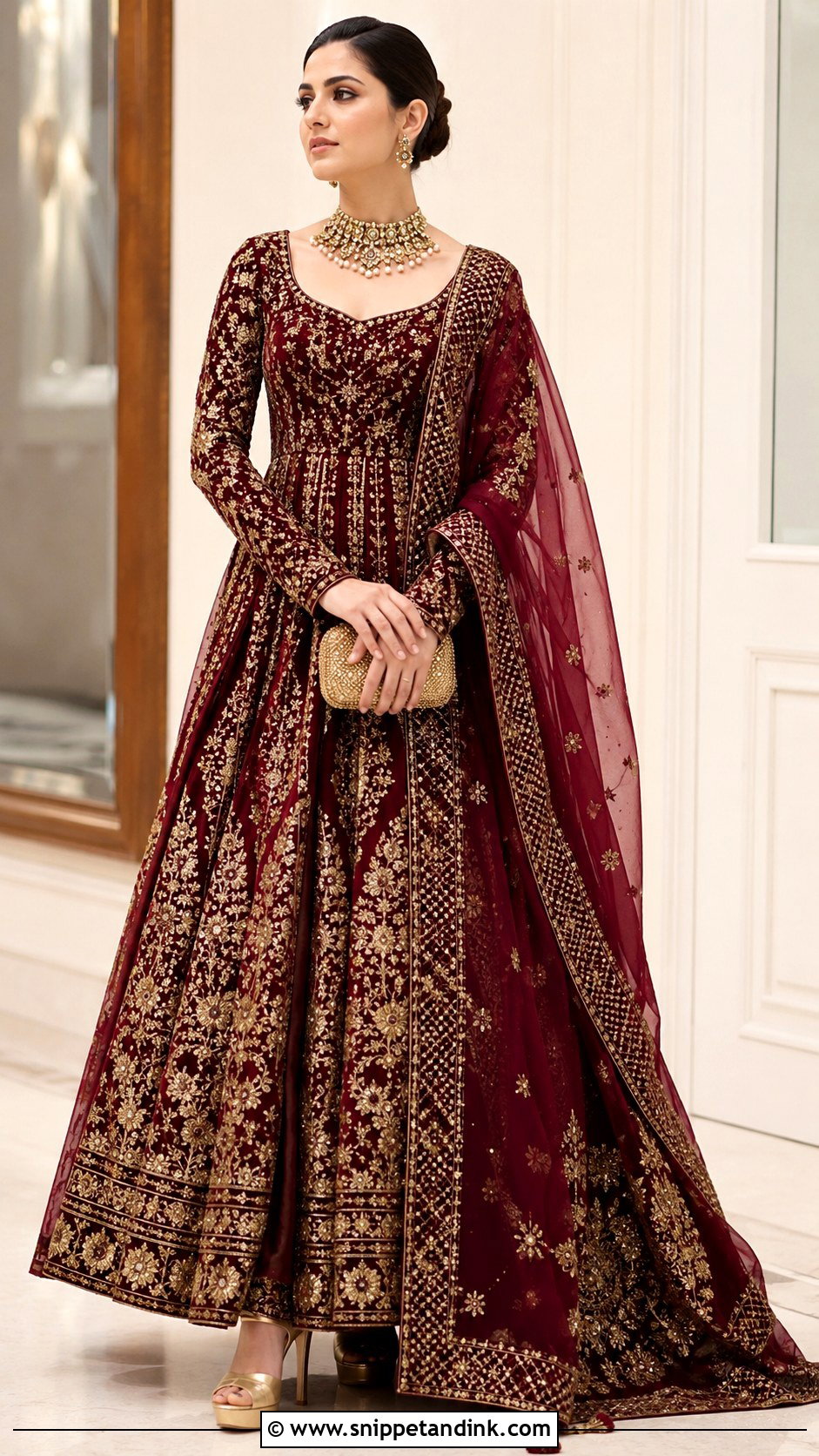 Maroon Bridal Anarkali Suit With Heavy Embroidery - Snippet and Ink - 25 Bridal Anarkali Suits