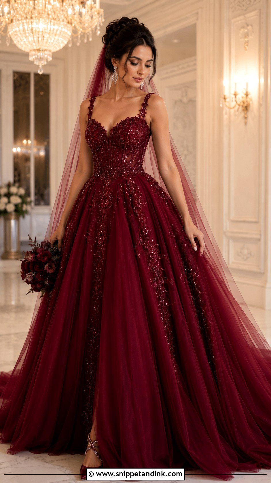 Maroon Bridal Ball Gown - Snippet and Ink - 25 Maroon Bridal Dress Ideas