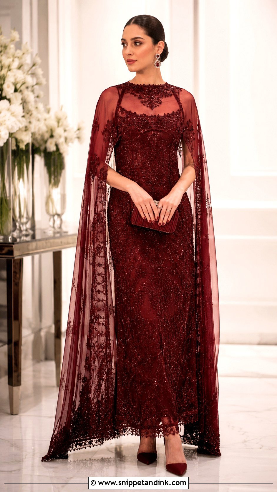 Maroon Bridal Dress With Cape Dupatta - Snippet and Ink - 25 Maroon Bridal Dress Ideas