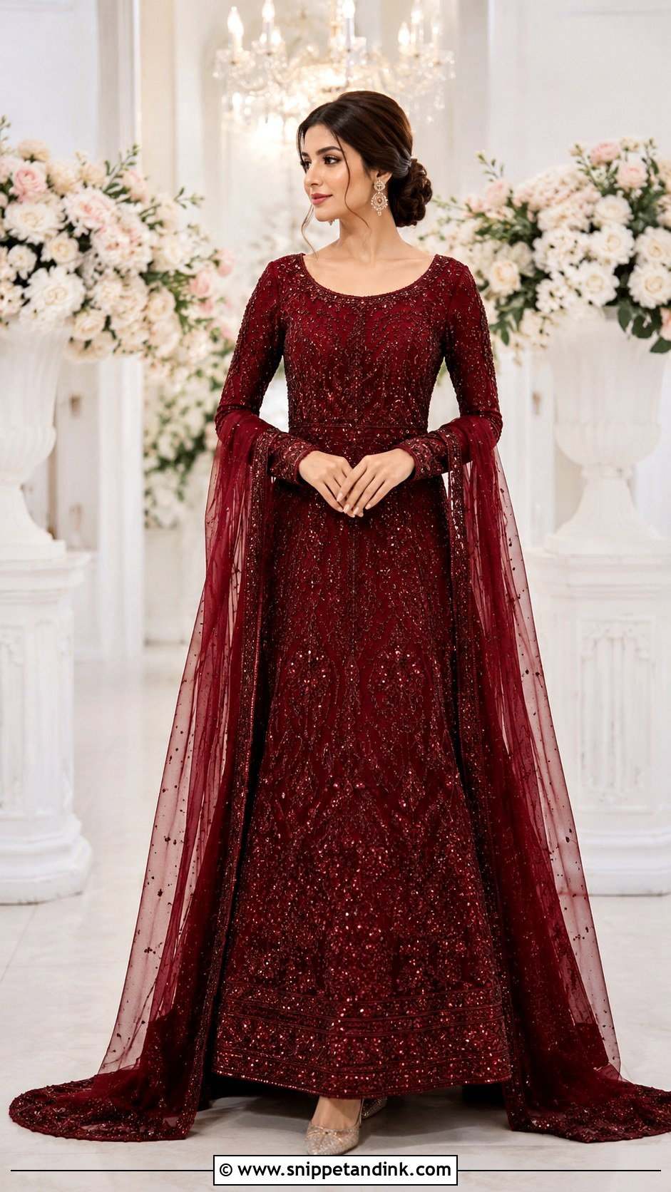 Maroon Bridal Dress With Long Sleeves - Snippet and Ink - 25 Maroon Bridal Dress Ideas