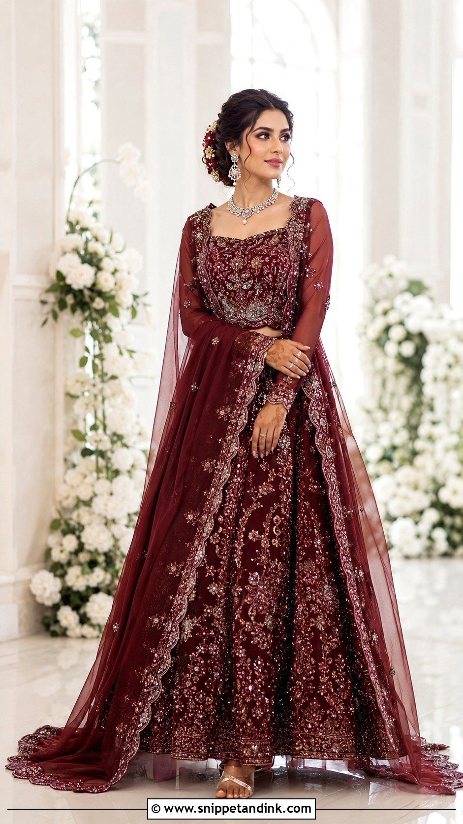 Maroon Bridal Dress With Organza Dupatta - Snippet and Ink - 25 Maroon Bridal Dress Ideas