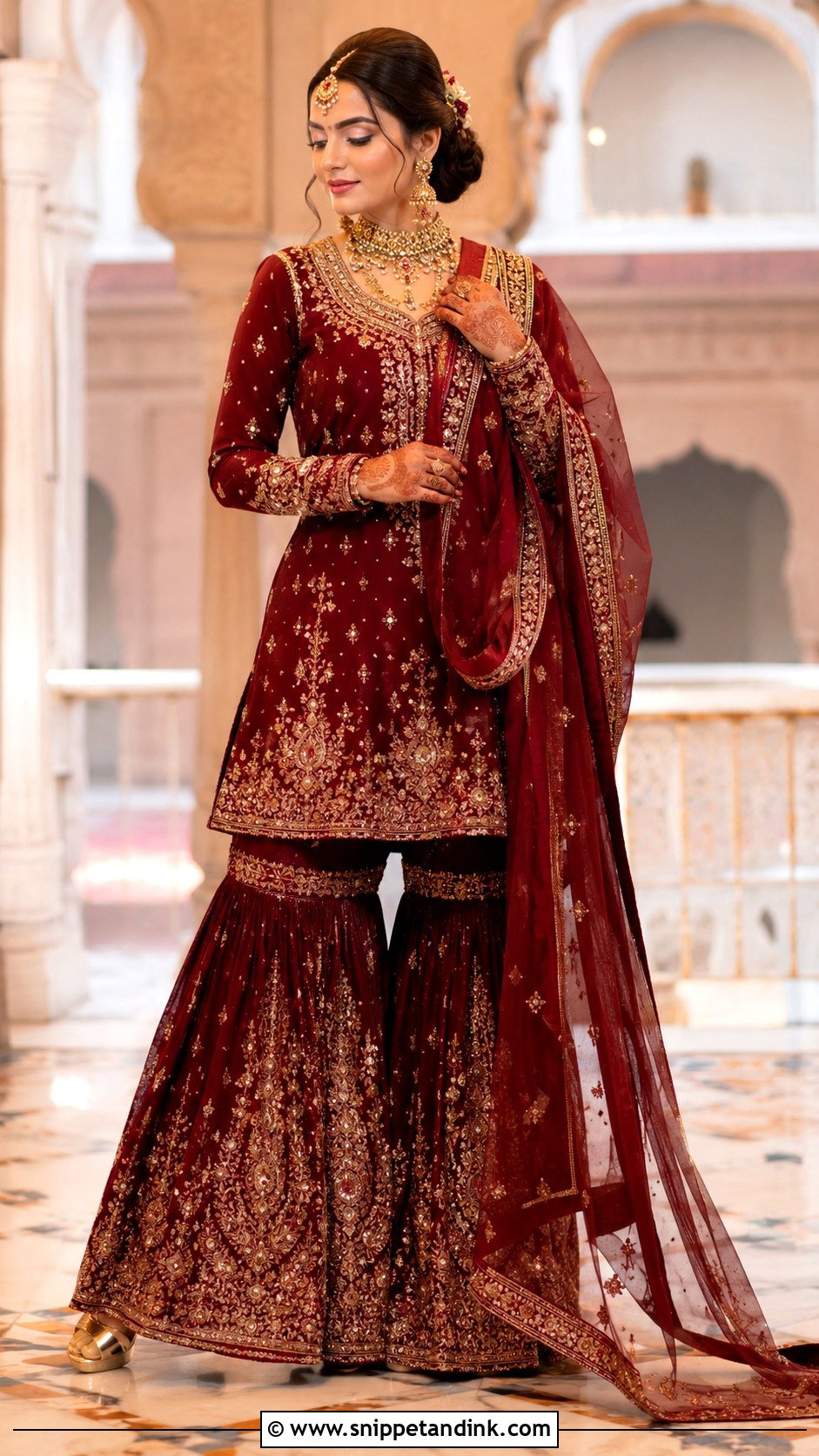 Maroon Bridal Gharara Dress - Snippet and Ink - 25 Maroon Bridal Dress Ideas