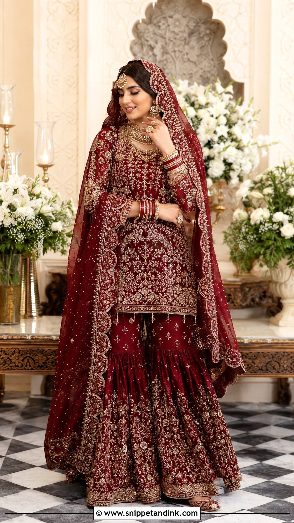 Maroon Bridal Gharara - Snippet and Ink - 20 Desi Bridal Dresses