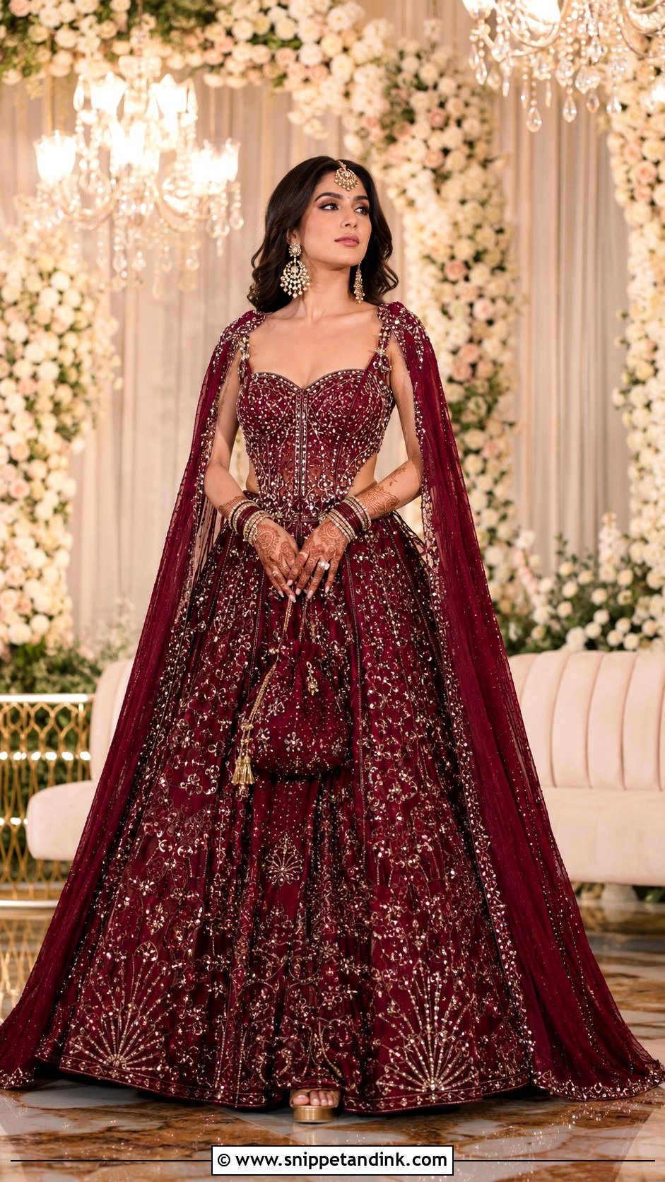 Maroon Bridal Gown for Sangeet Function - Snippet and Ink - 20 Gown for Sangeet Function Ideas