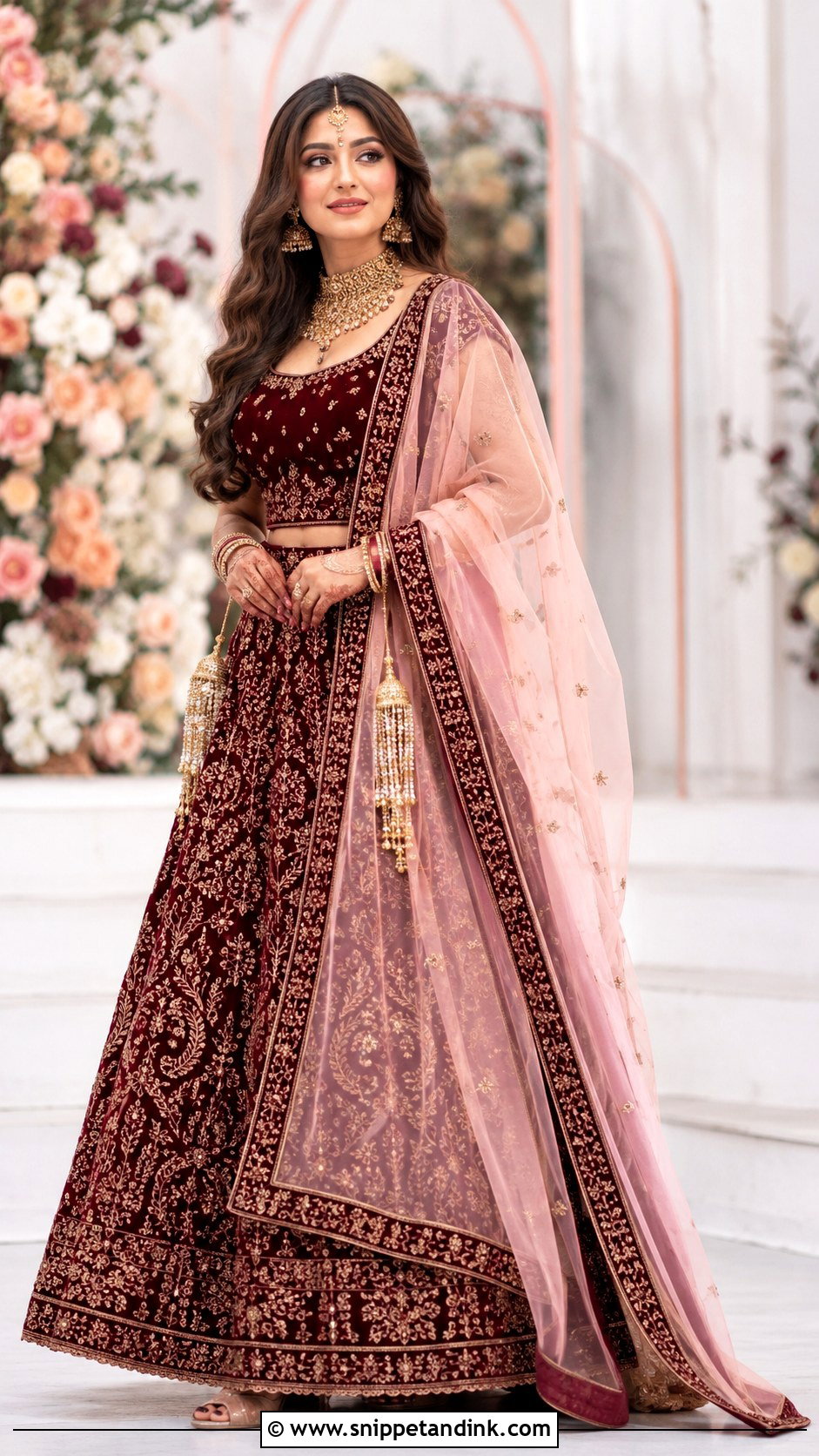 Maroon Bridal Lehenga With Blush Dupatta - Snippet and Ink - 25 Maroon Bridal Dress Ideas