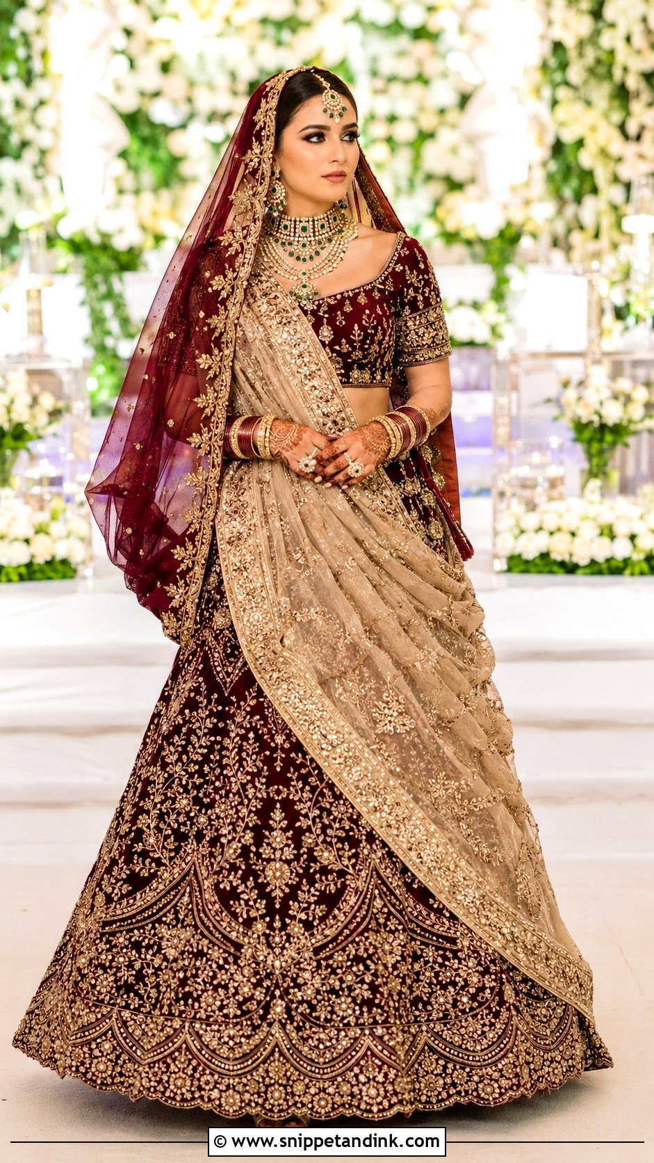 Maroon Bridal Lehenga With Double Dupatta - Snippet and Ink - 25 Maroon Bridal Dress Ideas