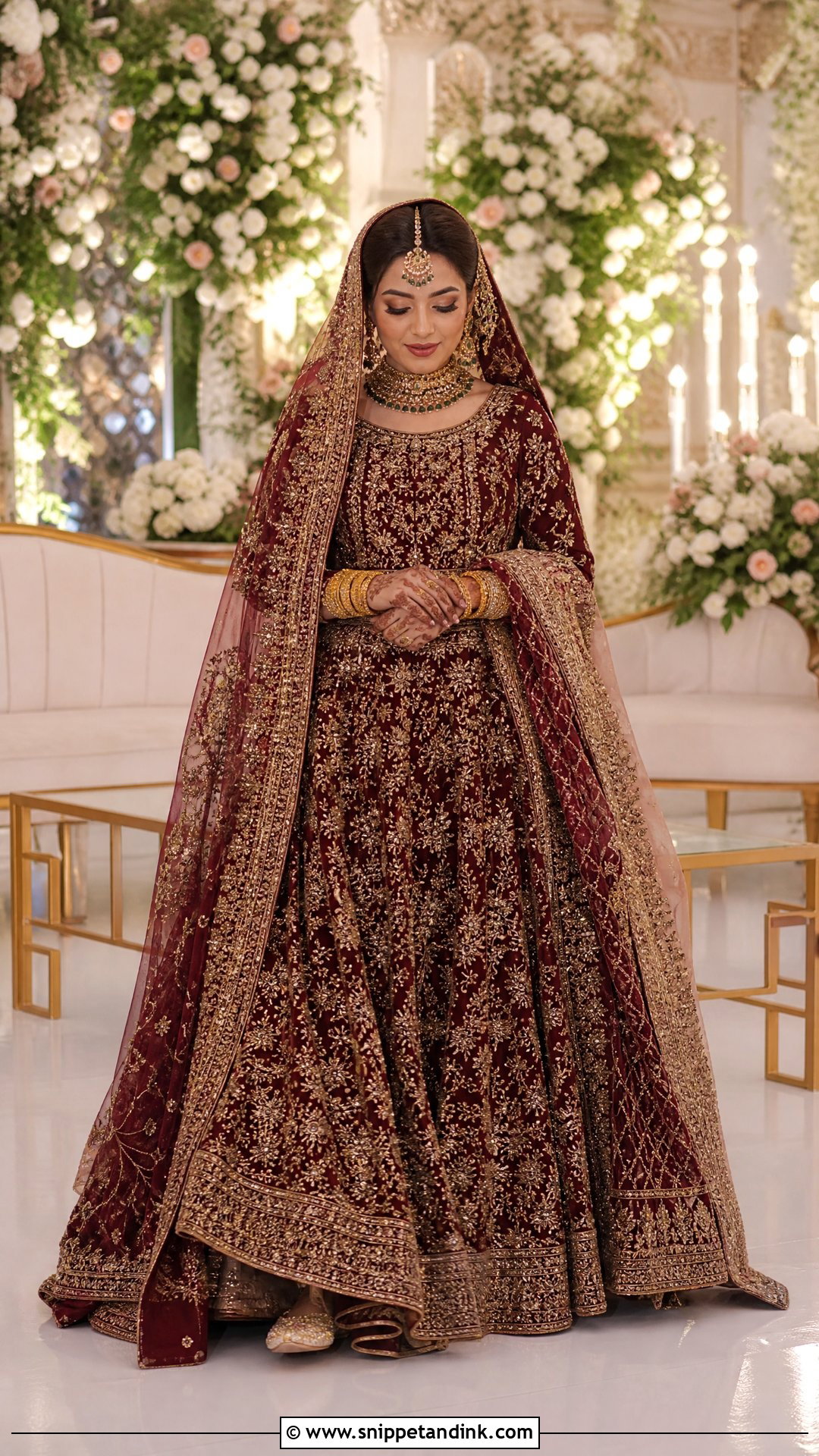 Maroon Bridal Lehenga With Gold Embroidery - Snippet and Ink - 25 Latest Bridal Dresses Pakistan