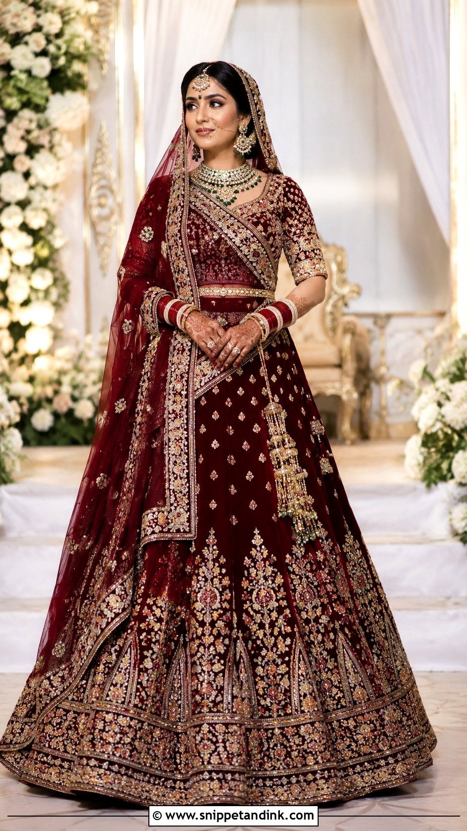 Maroon Bridal Lehenga With Heavy Border - Snippet and Ink - 25 Maroon Bridal Dress Ideas