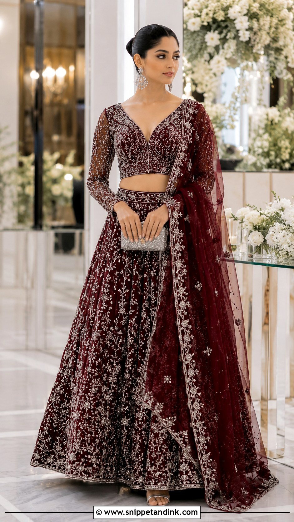 Maroon Bridal Lehenga With Silver Embroidery - Snippet and Ink - 25 Maroon Bridal Dress Ideas