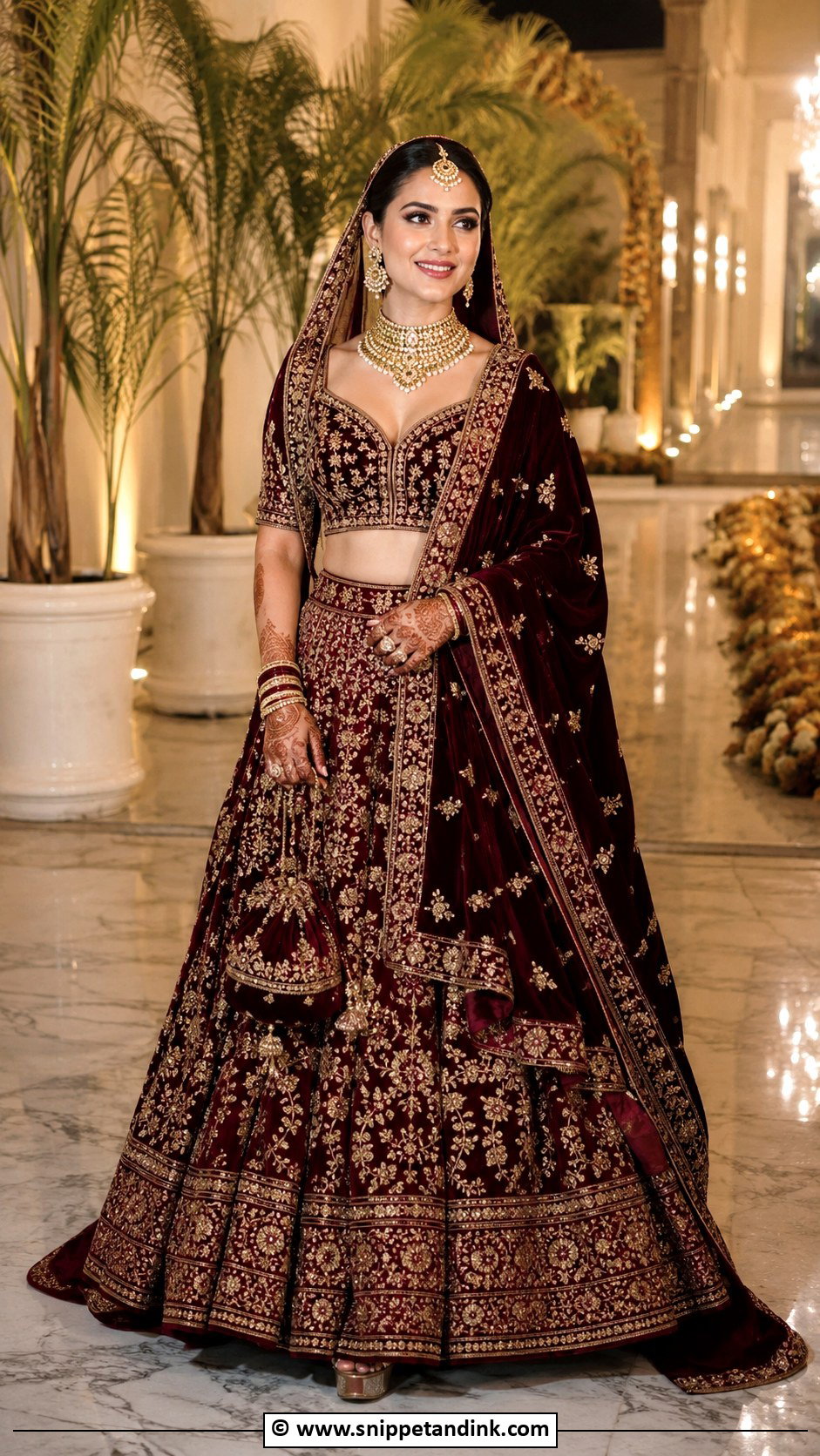 Maroon Bridal Lengha With Velvet Dupatta - Snippet and Ink - 30 Bridal Lengha Ideas