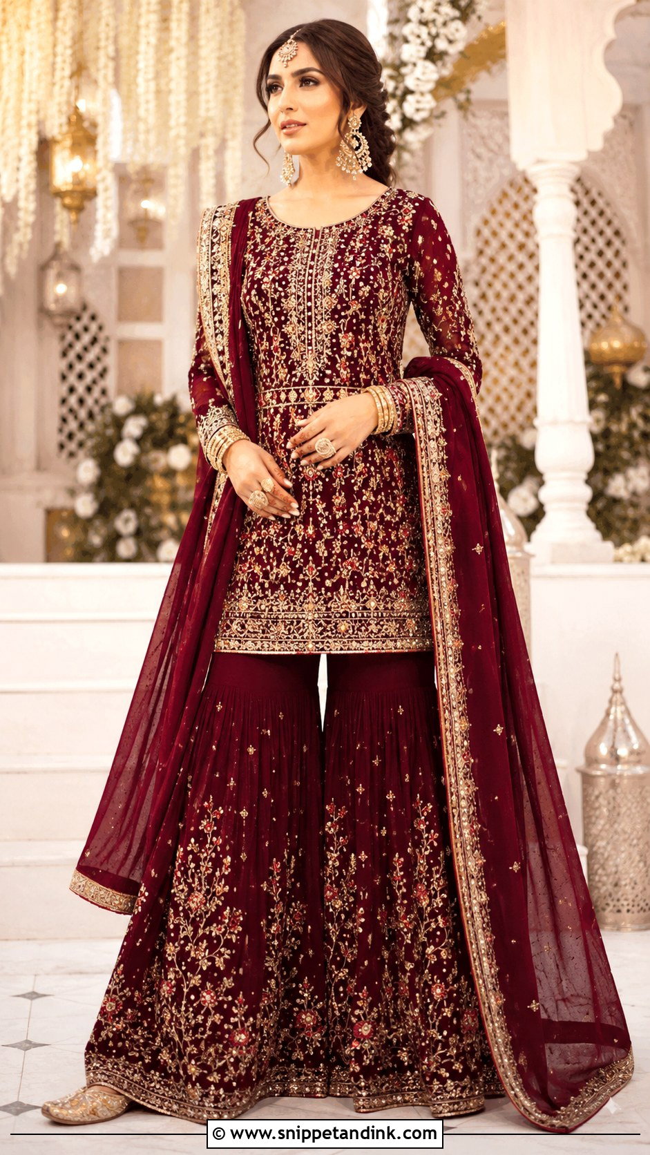Maroon Bridal Sharara Dress - Snippet and Ink - 25 Maroon Bridal Dress Ideas