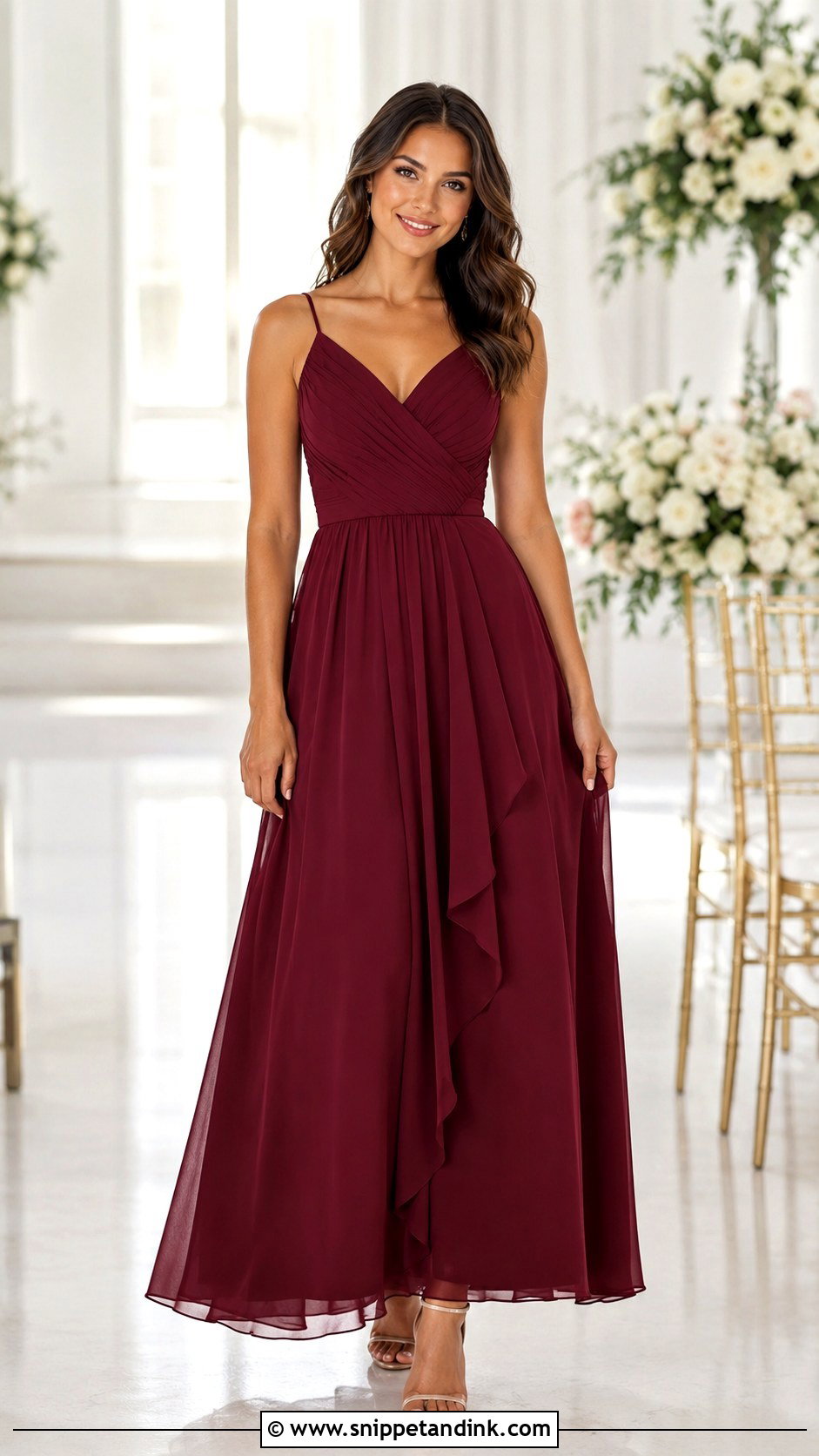 Maroon Bridesmaid Gown With Matching Accessories - Snippet and Ink - 30 Maroon Gown Ideas