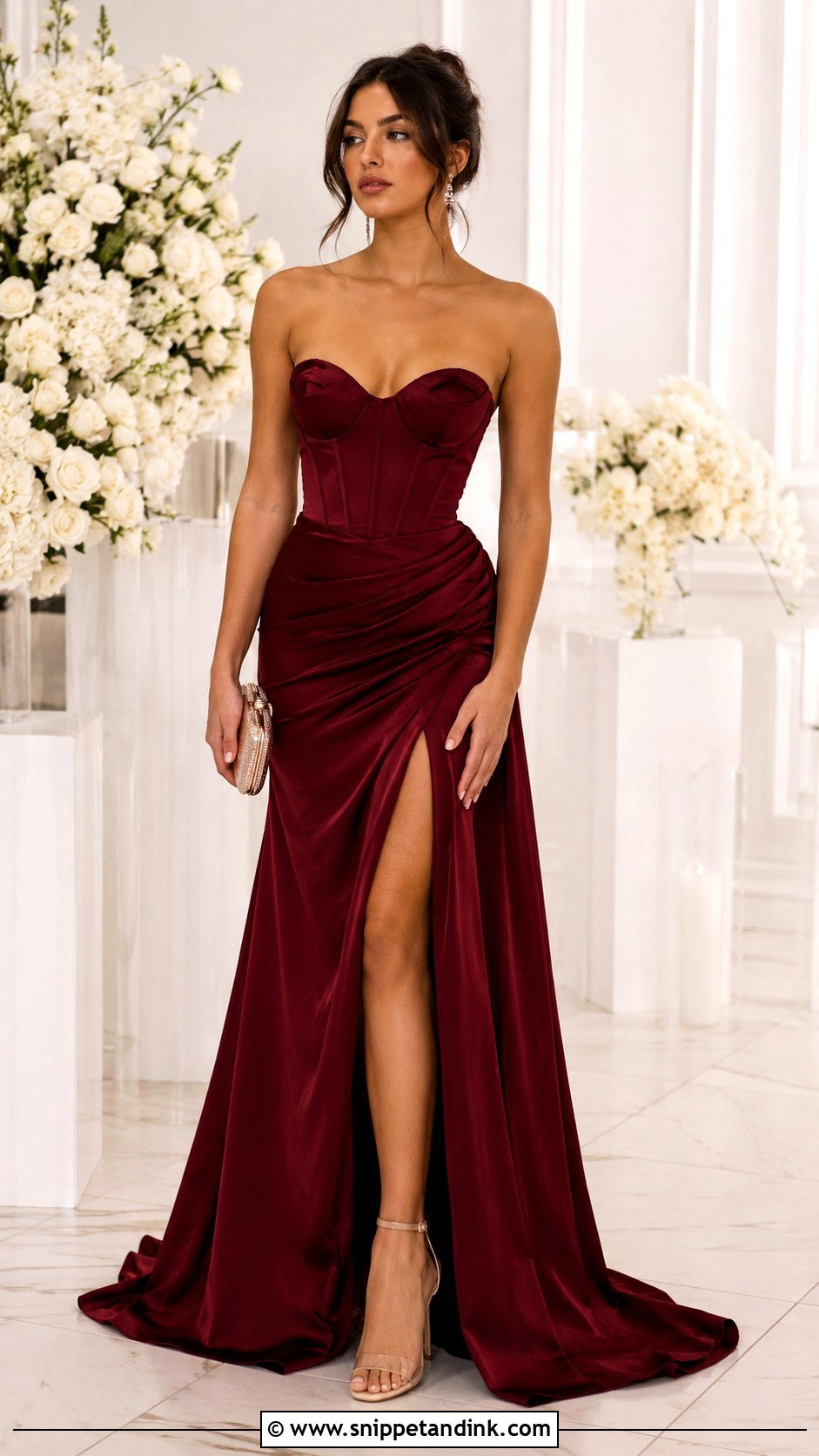 Maroon Corset Gown With Soft Waves - Snippet and Ink - 30 Maroon Gown Ideas