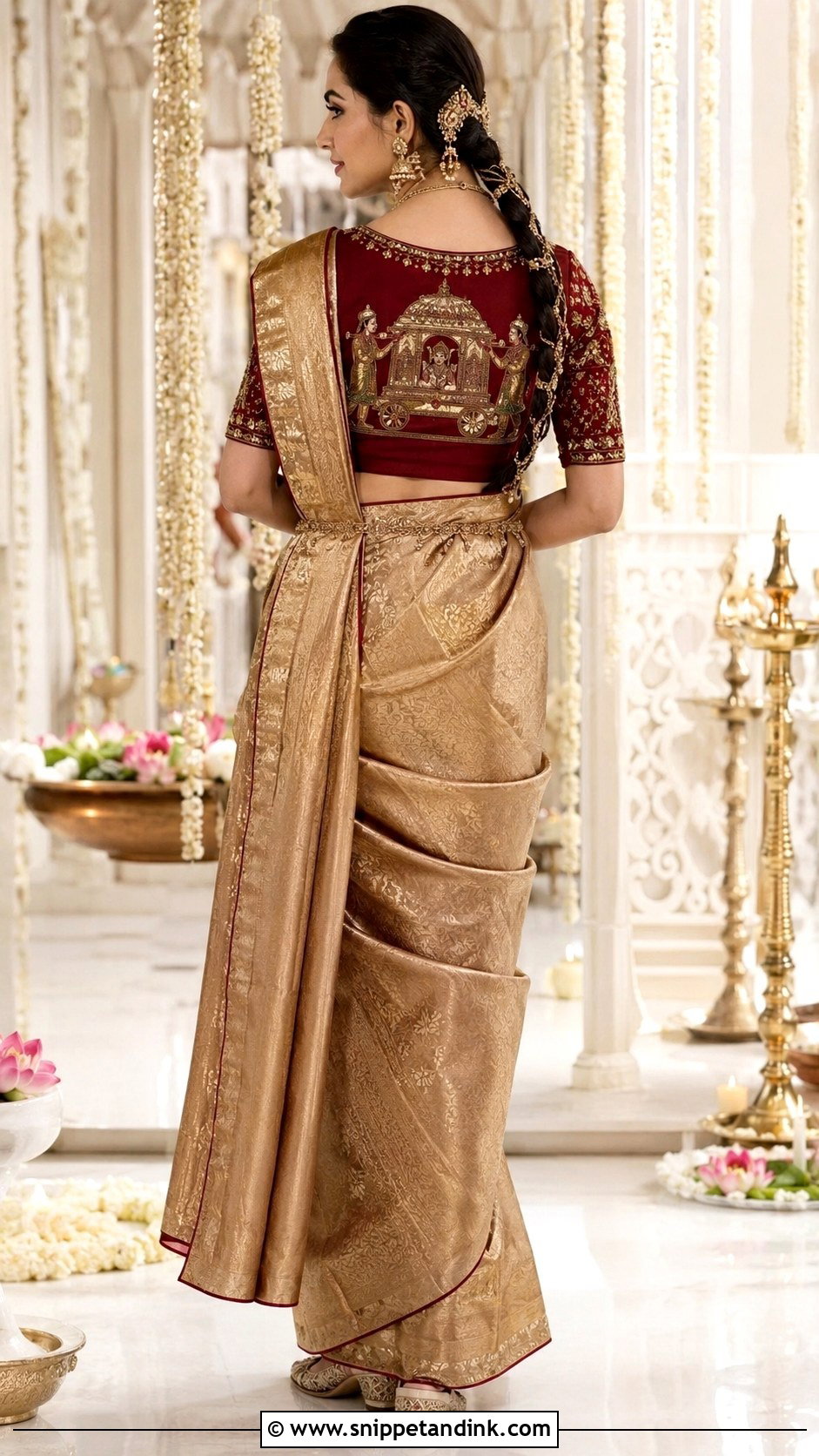 Maroon Doli Maggam Work Blouse With Bridal Silk Saree - Snippet and Ink - 20 Maggam Work Blouse Designs Bridal Indian Weddings