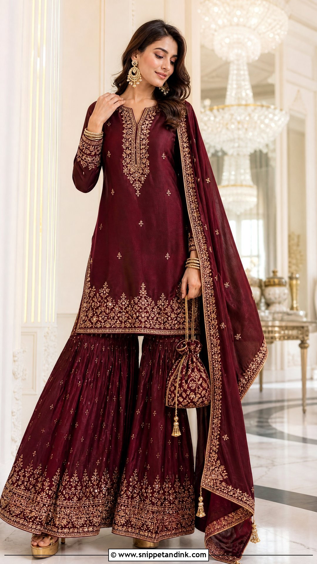 Maroon Embroidered Sharara Set - Snippet and Ink - 20 Sharara Designs Party Wear Indian Weddings