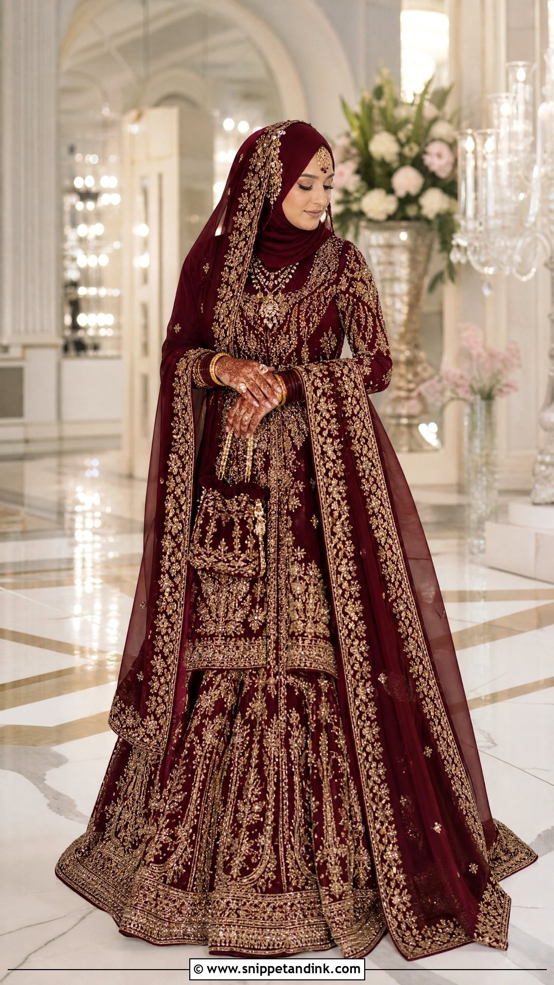 Maroon Farshi Lehenga Hijabi Pakistani Bride - Snippet and Ink - 20 Hijabi Pakistani Bride Ideas