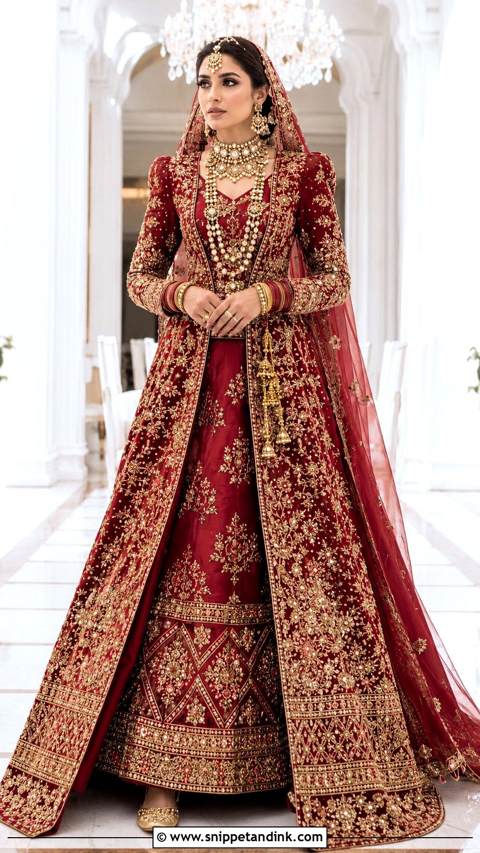 Maroon Front Open Pakistani Bridal Gown - Snippet and Ink - 20 Maroon Pakistani Bridal Dress Ideas