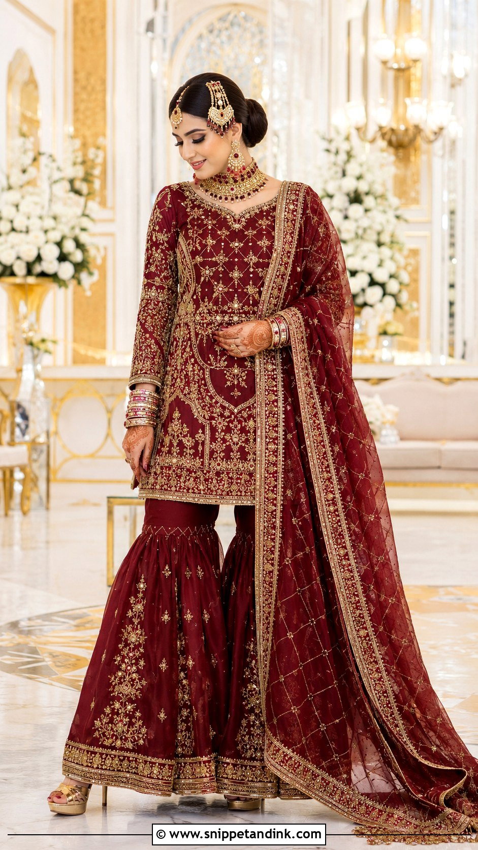 Maroon Gharara Baraat Dress - Snippet and Ink - 25 Baraat Dress Pakistani Bridal Wear Ideas