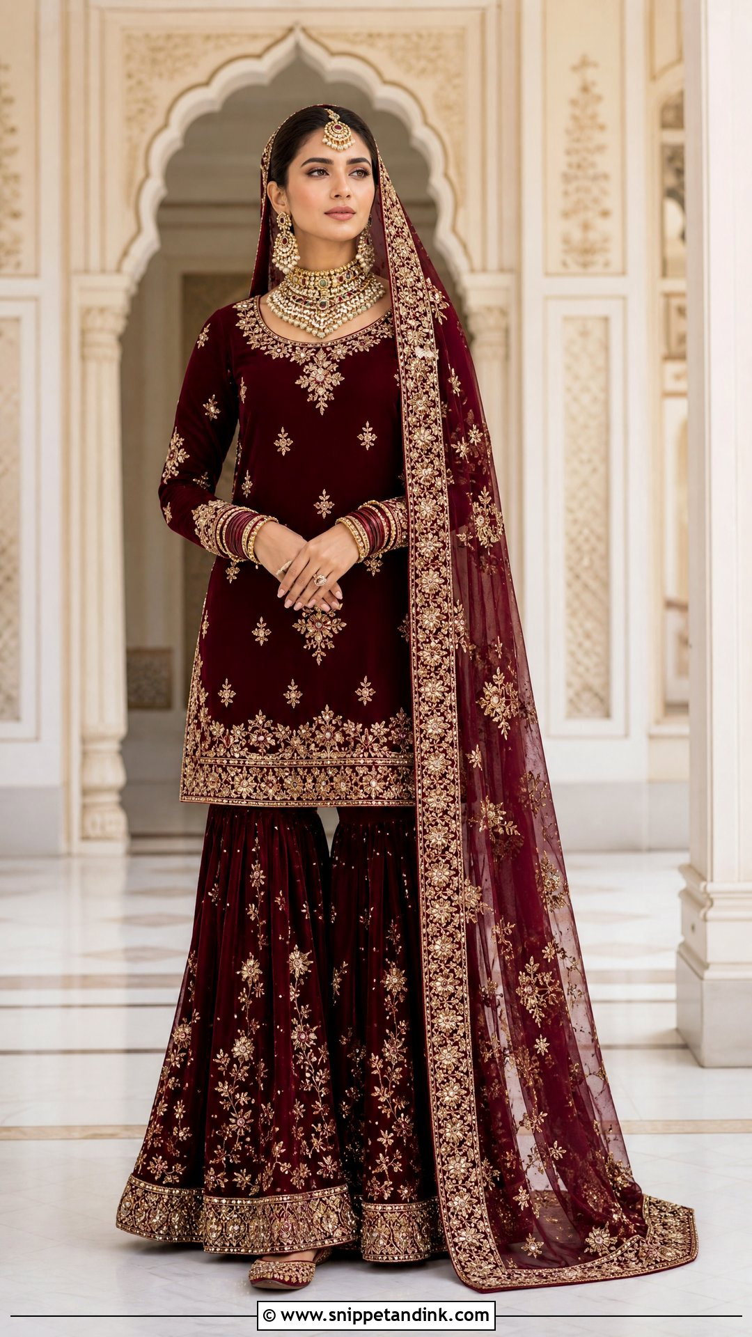 Maroon Gharara Bridal Suit - Snippet and Ink - 20 Indian Bridal Suits for Women