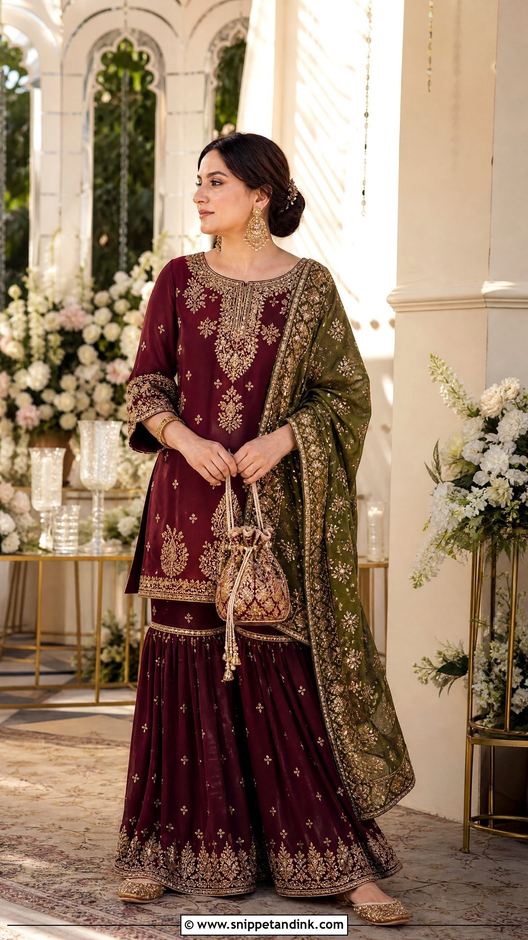 Maroon Gharara Jaago Outfit - Snippet and Ink - 25 Jaago Outfit Ideas