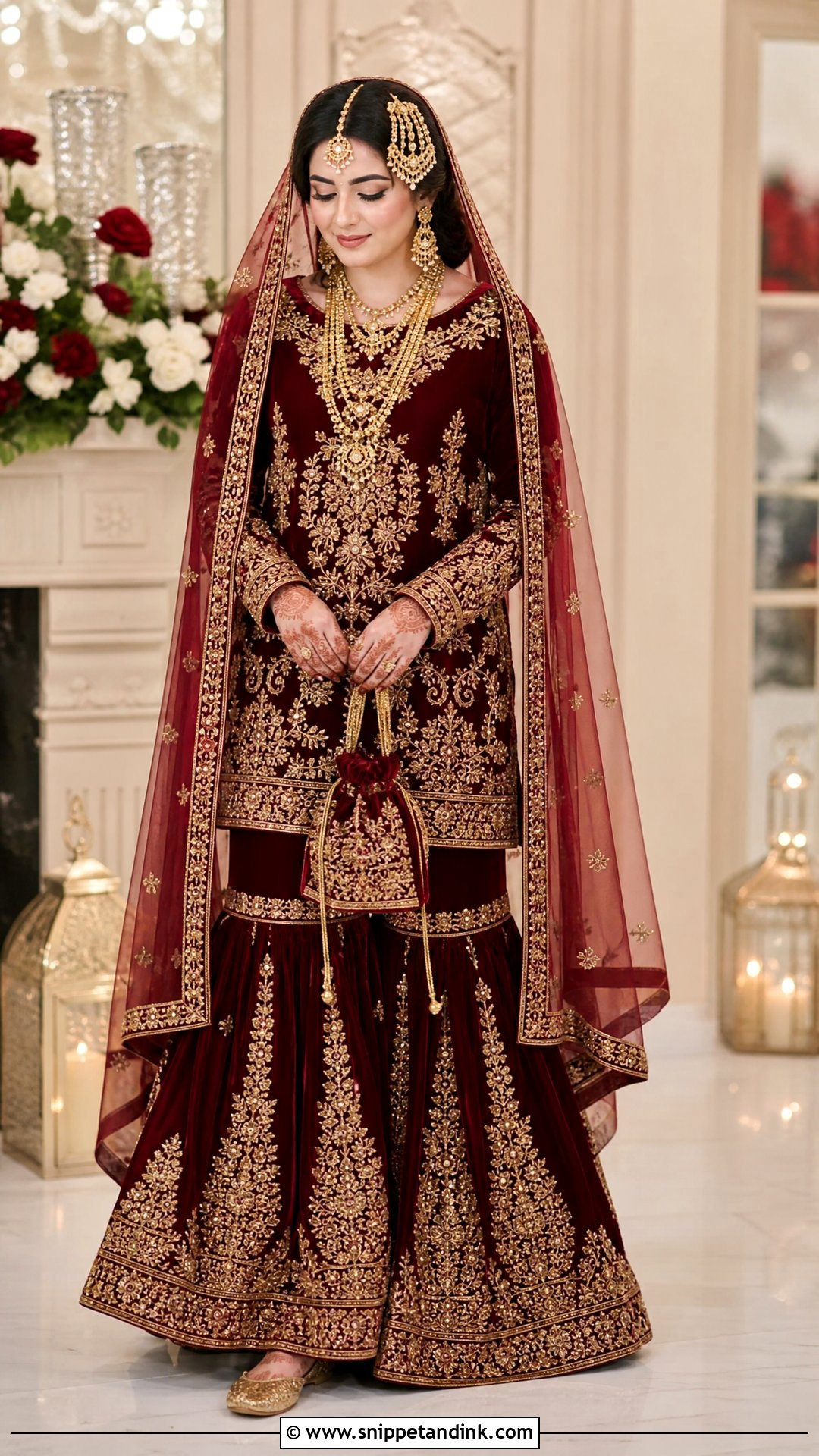 Maroon Gharara Nikkah Bridal Dress - Snippet and Ink - 20 Nikkah Bridal Dress Ideas