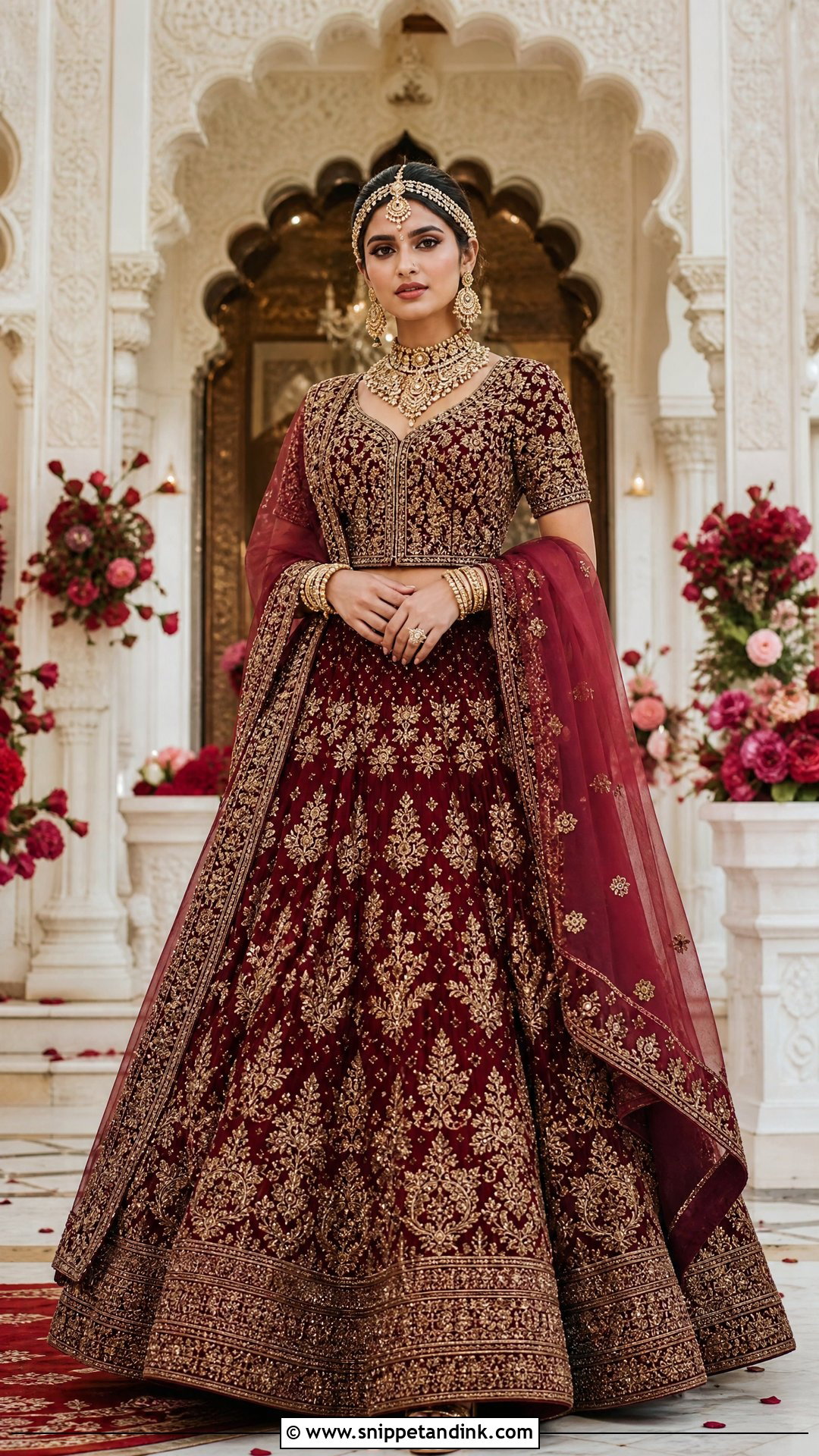 Maroon Gown Lehenga - Snippet and Ink - 20 Indian Bridal Gowns