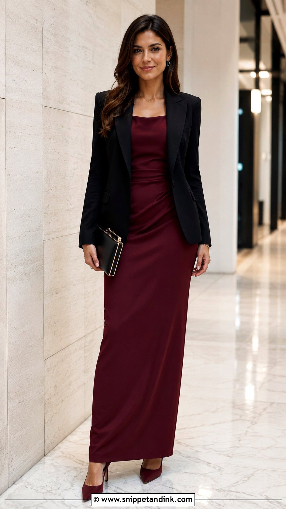 Maroon Gown With Blazer And Pumps - Snippet and Ink - 30 Maroon Gown Ideas