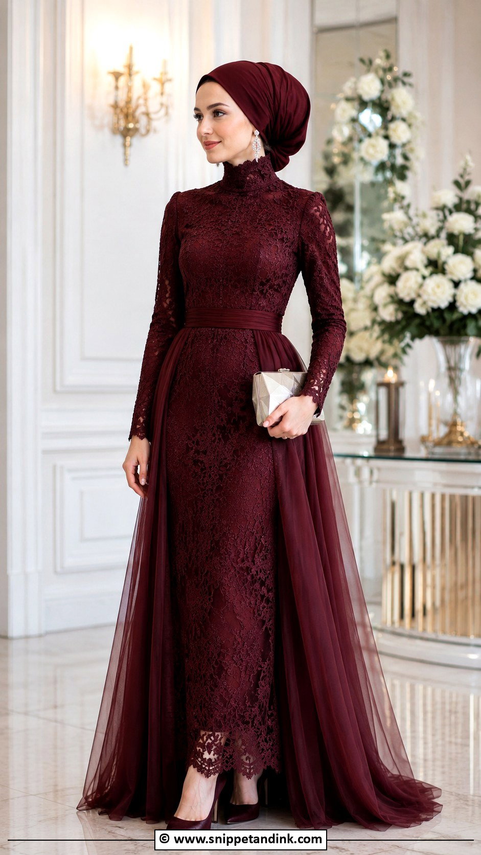 Maroon High Neck Wedding Dress - Snippet and Ink - 25 Maroon Wedding Dress Ideas