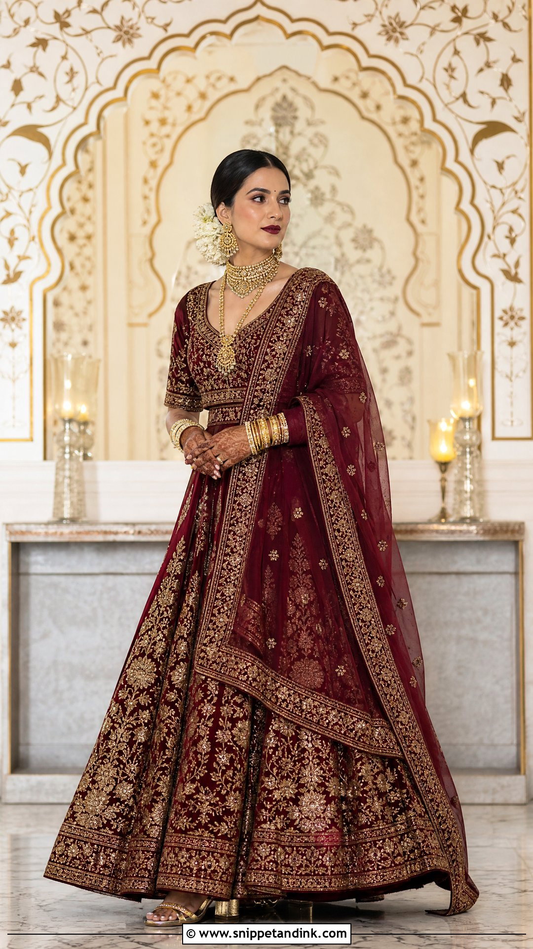 Maroon Indian Bridal Gown - Snippet and Ink - 20 Indian Bridal Gown Ideas