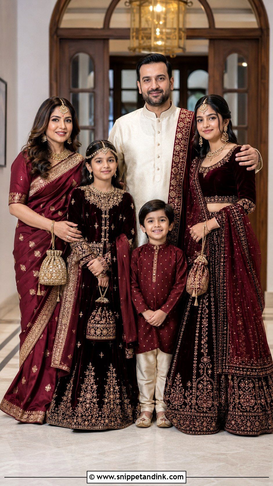 Maroon Indian Wedding Family Outfits - Snippet and Ink - 25 Indian Wedding Family Matching Outfits