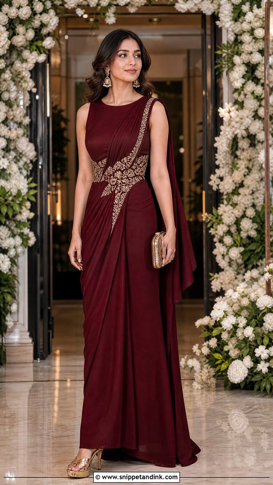 Maroon Indo Western Gown For Wedding - Snippet and Ink - 20 Party Gowns Indian Weddings