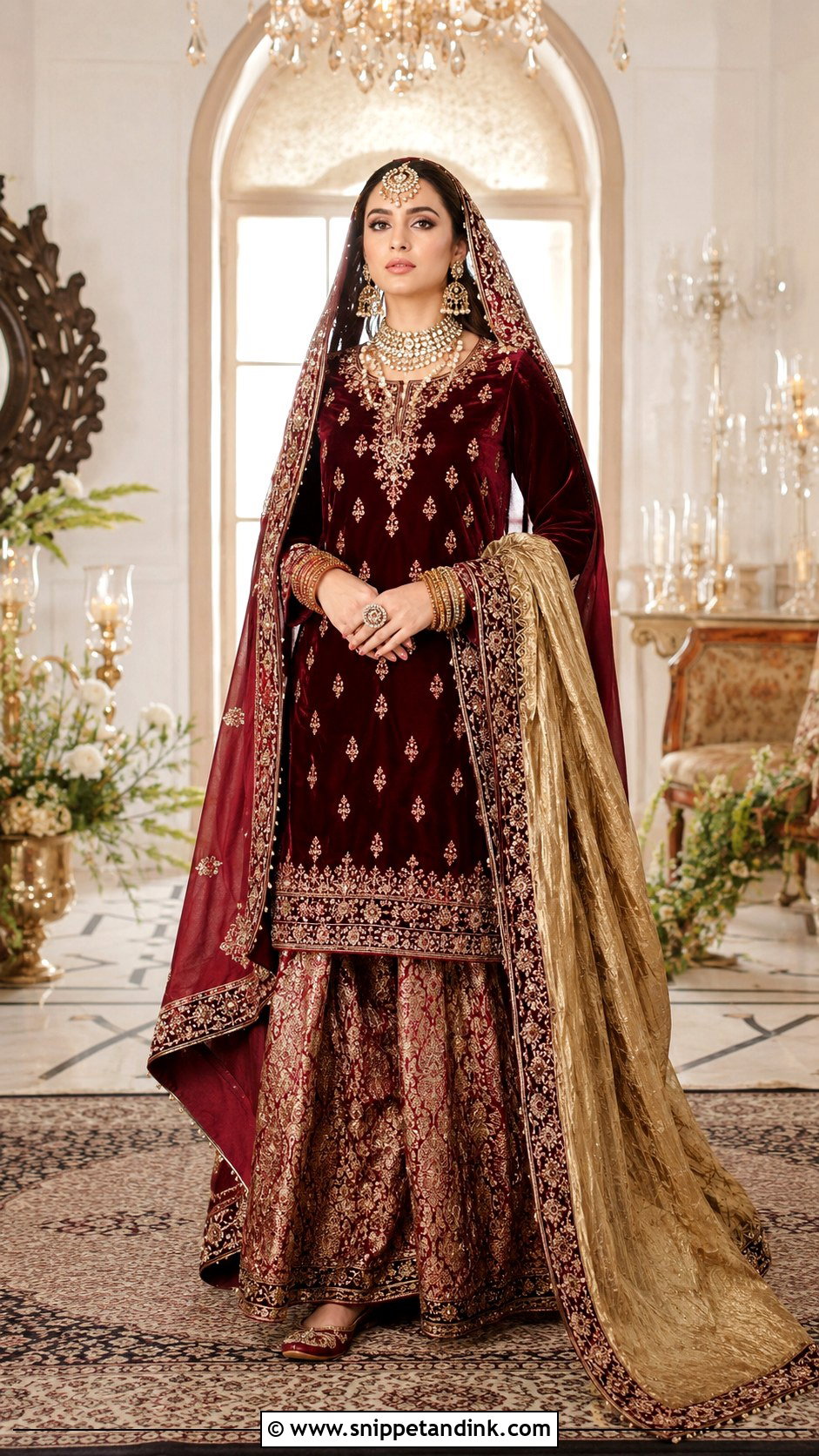 Maroon Jamawar Bridal Sharara Suit - Snippet and Ink - 20 Bridal Sharara Suit Ideas