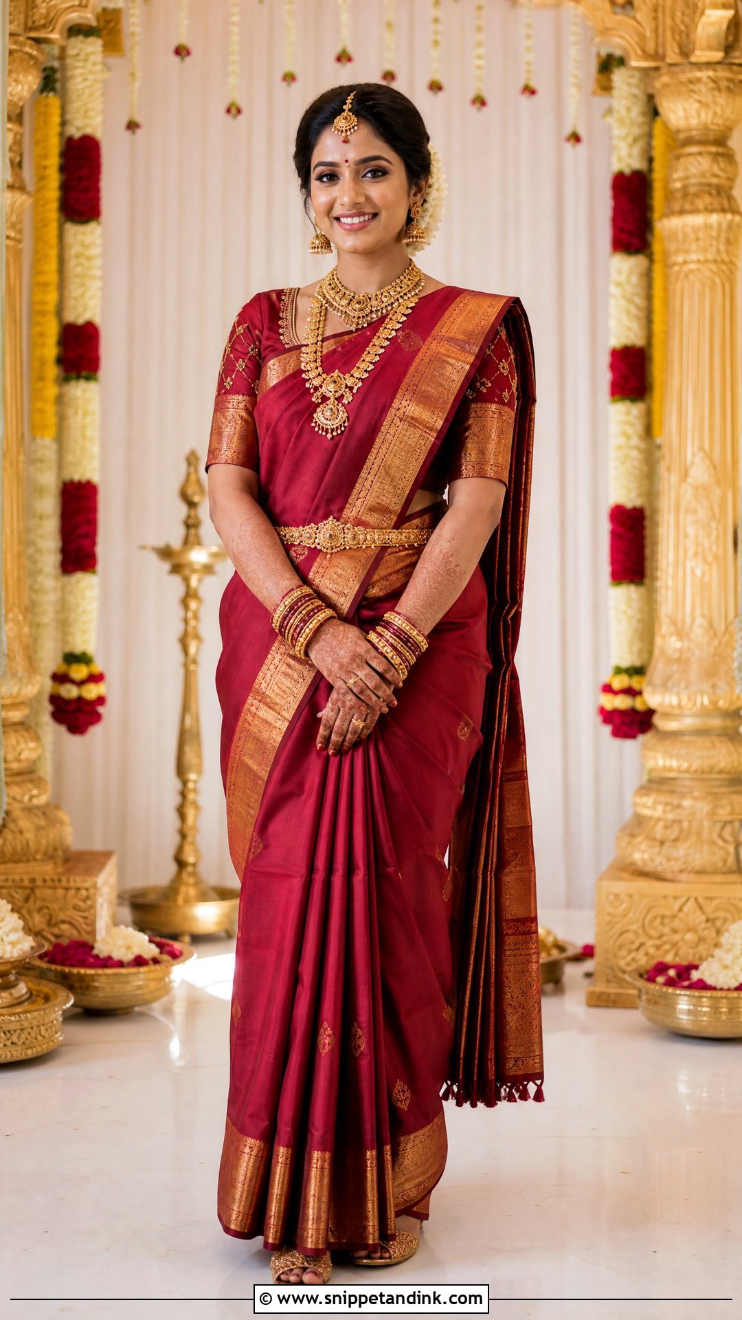 Maroon Kanjeevaram Saree Vaidik Marriage Dress - Snippet and Ink - 20 Vaidik Marriage Dress Ideas