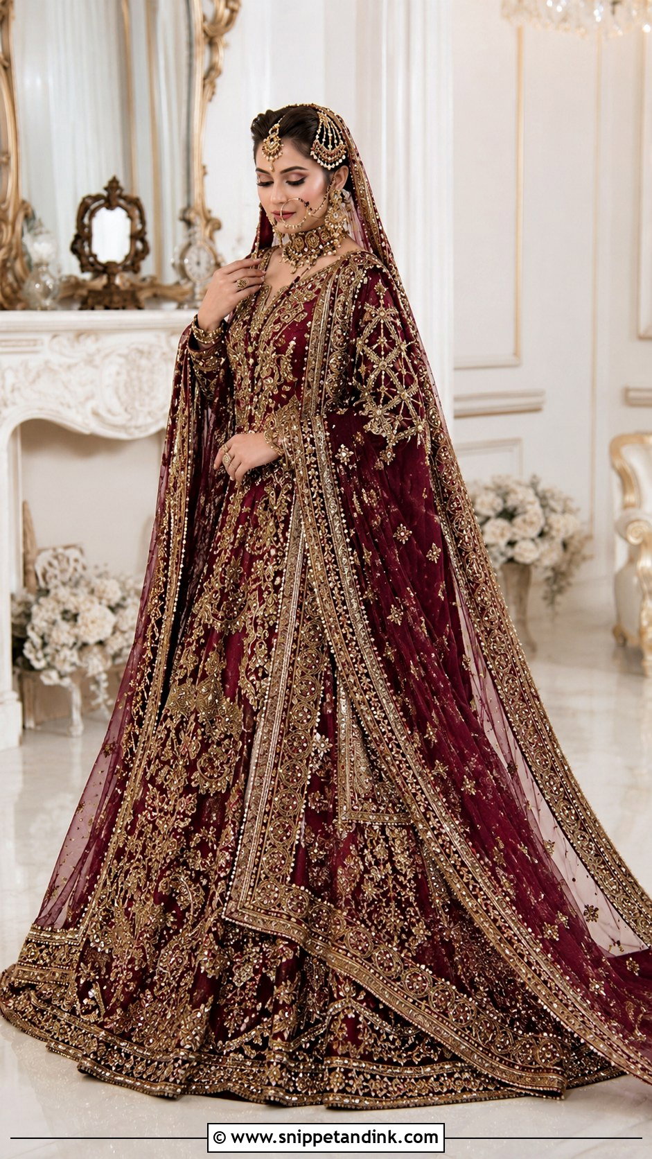 Maroon Kashees Bridal Farshi Lehenga - Snippet and Ink - 20 Kashees Bridal Dresses
