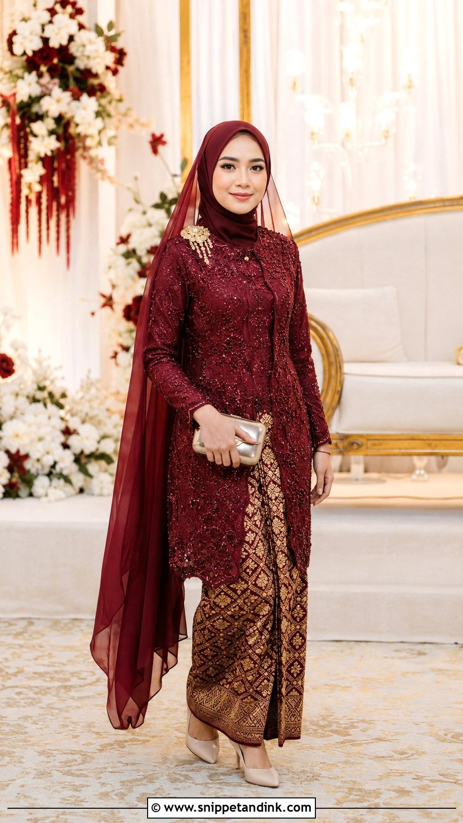 Maroon Kebaya Wedding Dress - Snippet and Ink - 20 Malaysian Muslim Wedding Dress Ideas